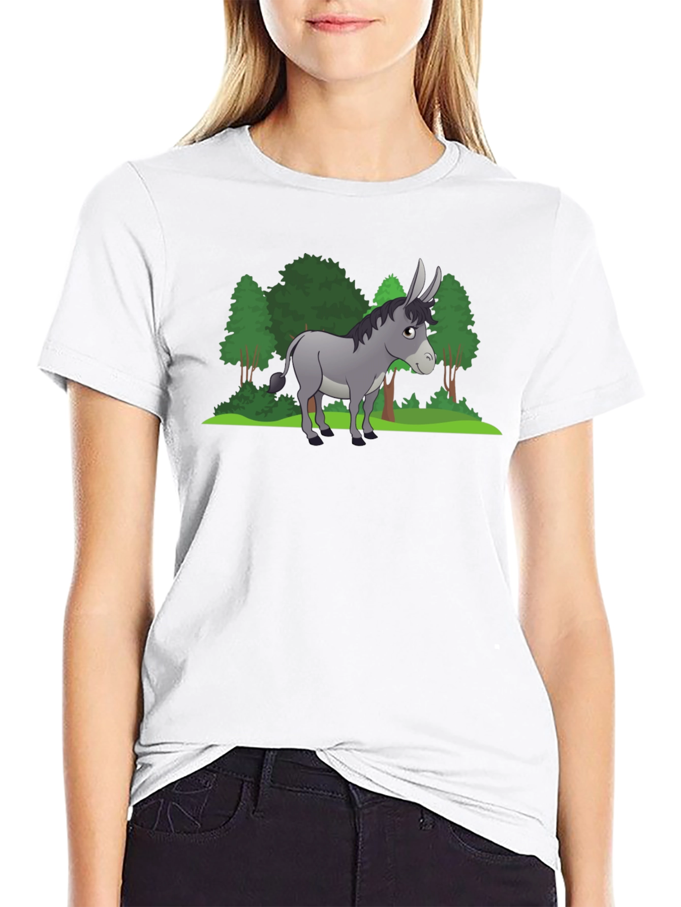 Cartoon Donkey Graphic Tee - Black Unisex T-Shirt