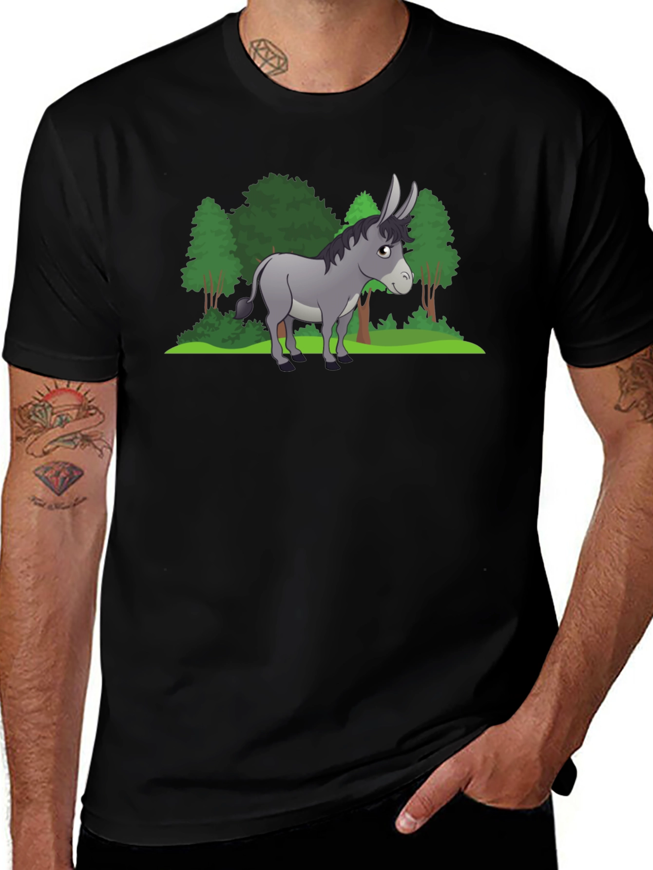 Cartoon Donkey Graphic Tee - Black Unisex T-Shirt