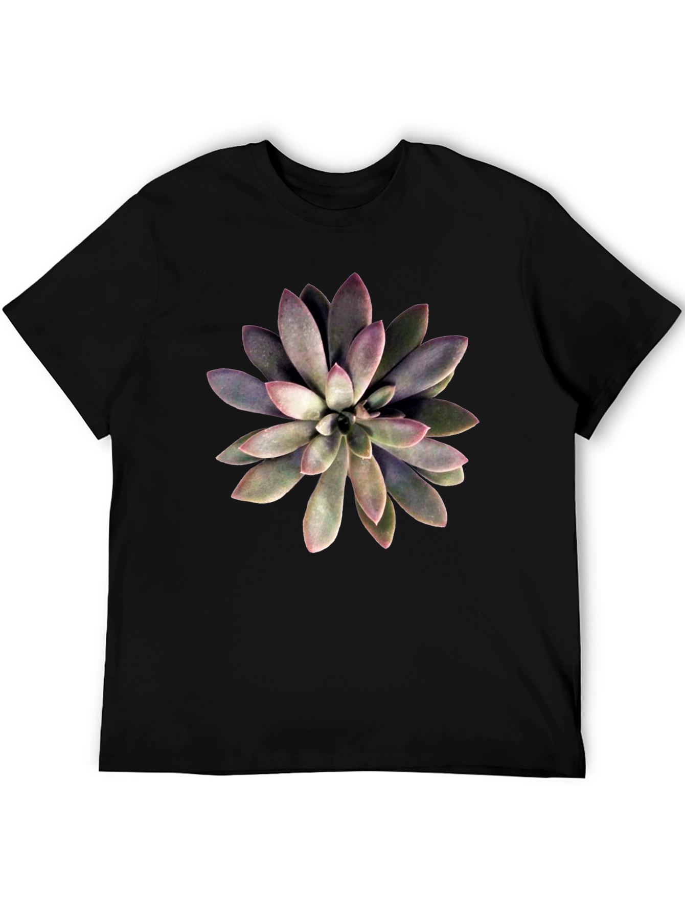 Succulent Graphic Print Black T-Shirt