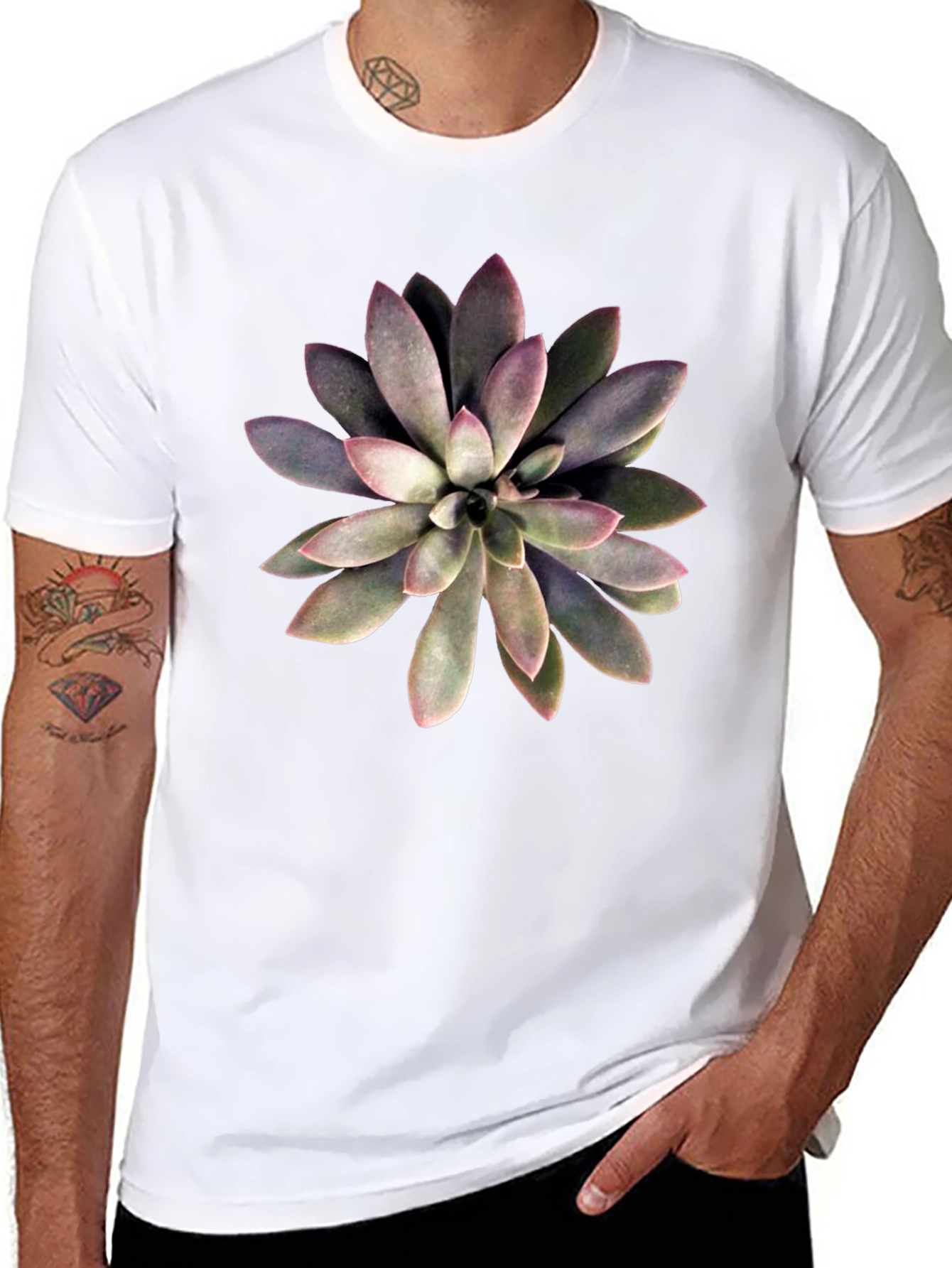 Succulent Graphic Print Black T-Shirt