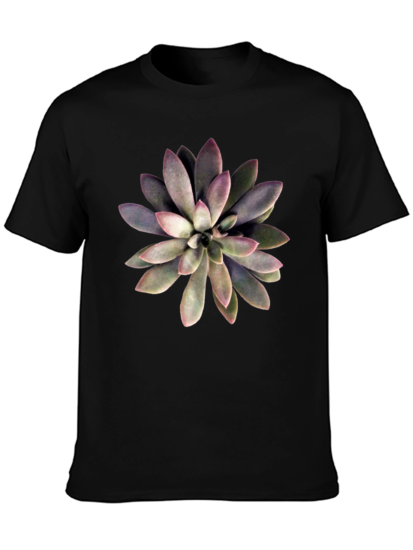 Succulent Graphic Print Black T-Shirt