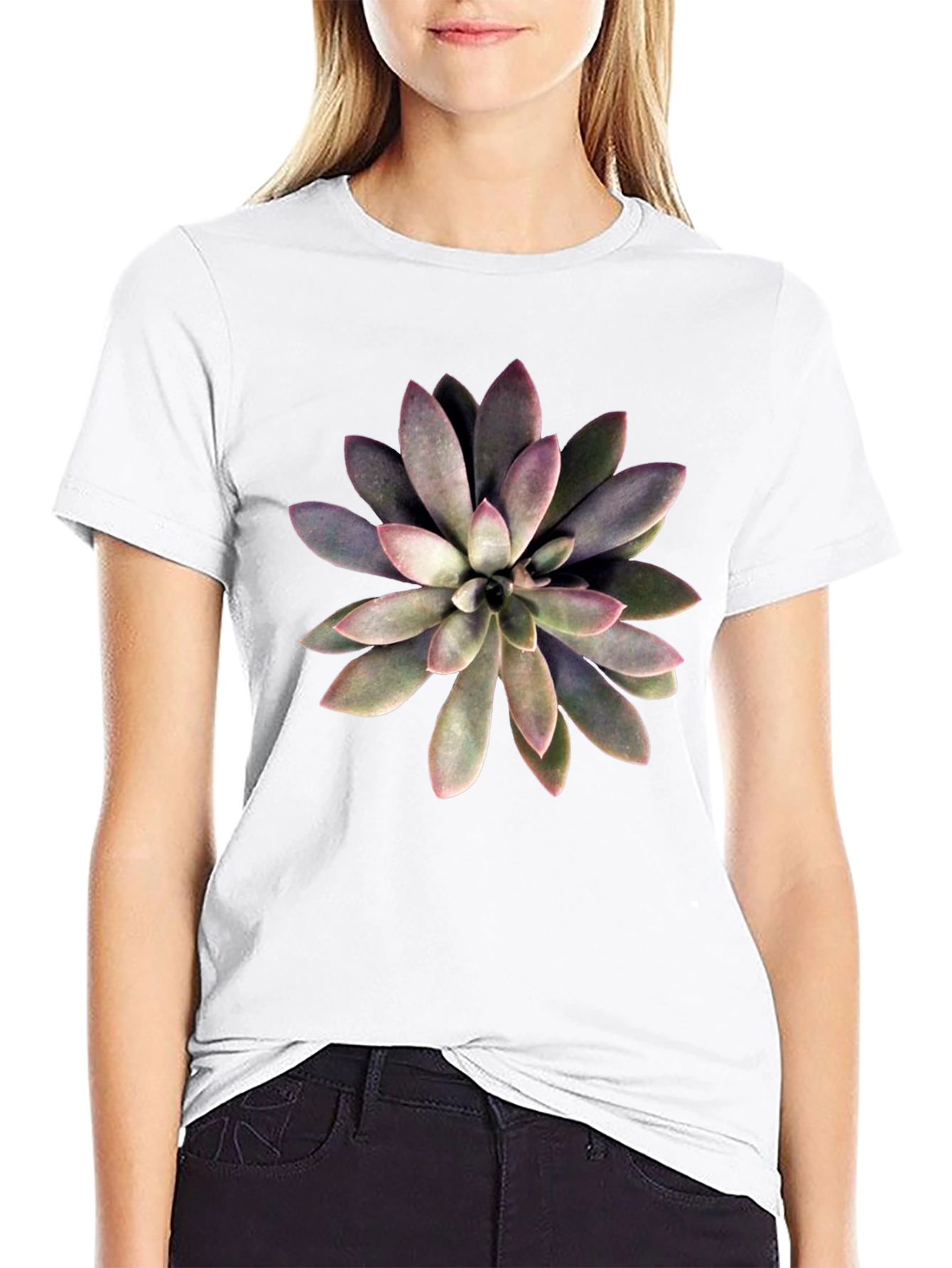 Succulent Graphic Print Black T-Shirt