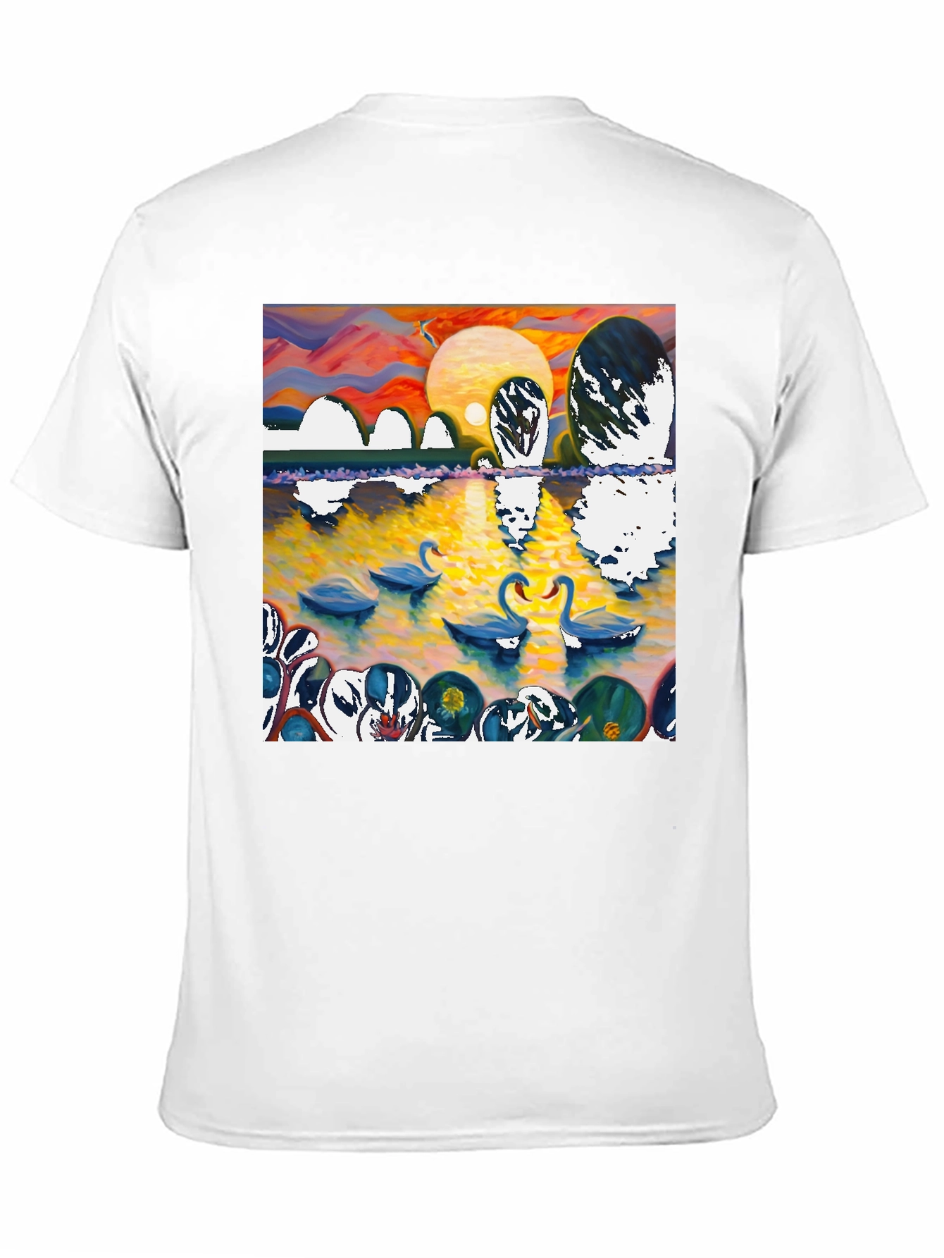 Swan Lake Graphic Tee - Impressionist Style Black T-Shirt