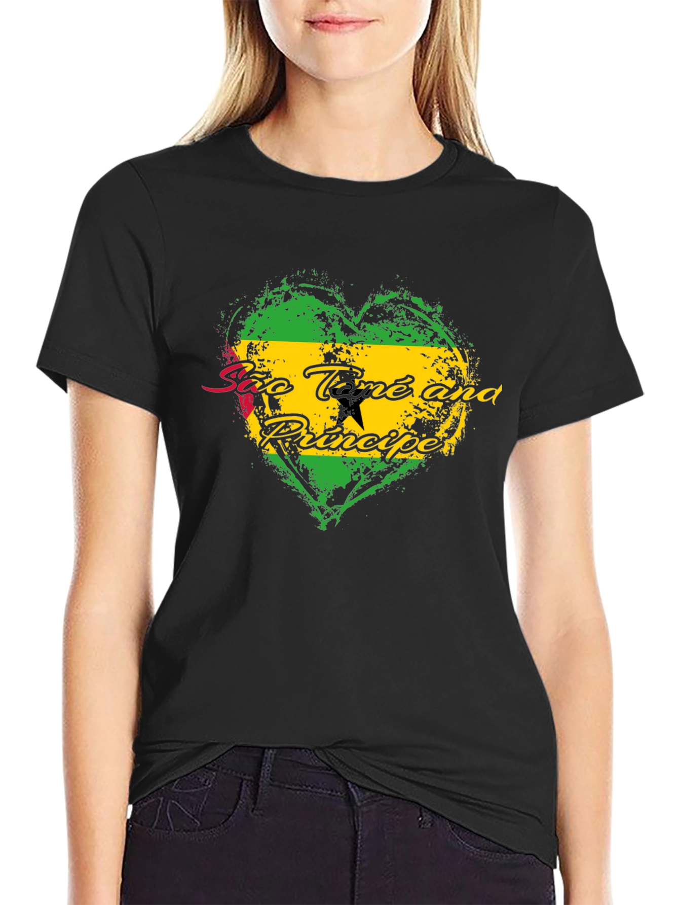 São Tomé and Príncipe Flag Heart T-Shirt