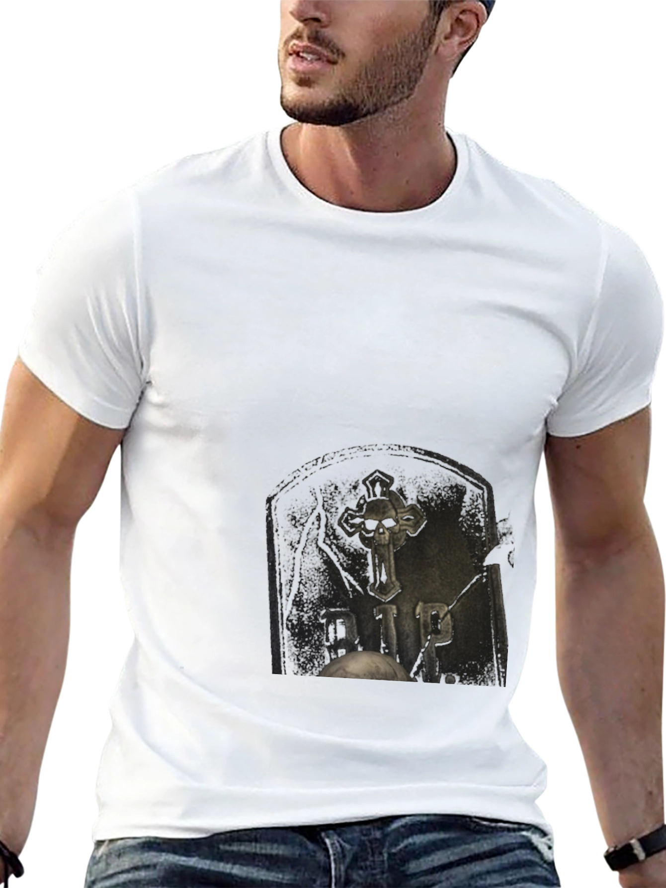 Gothic RIP Tombstone Graphic Black T-Shirt