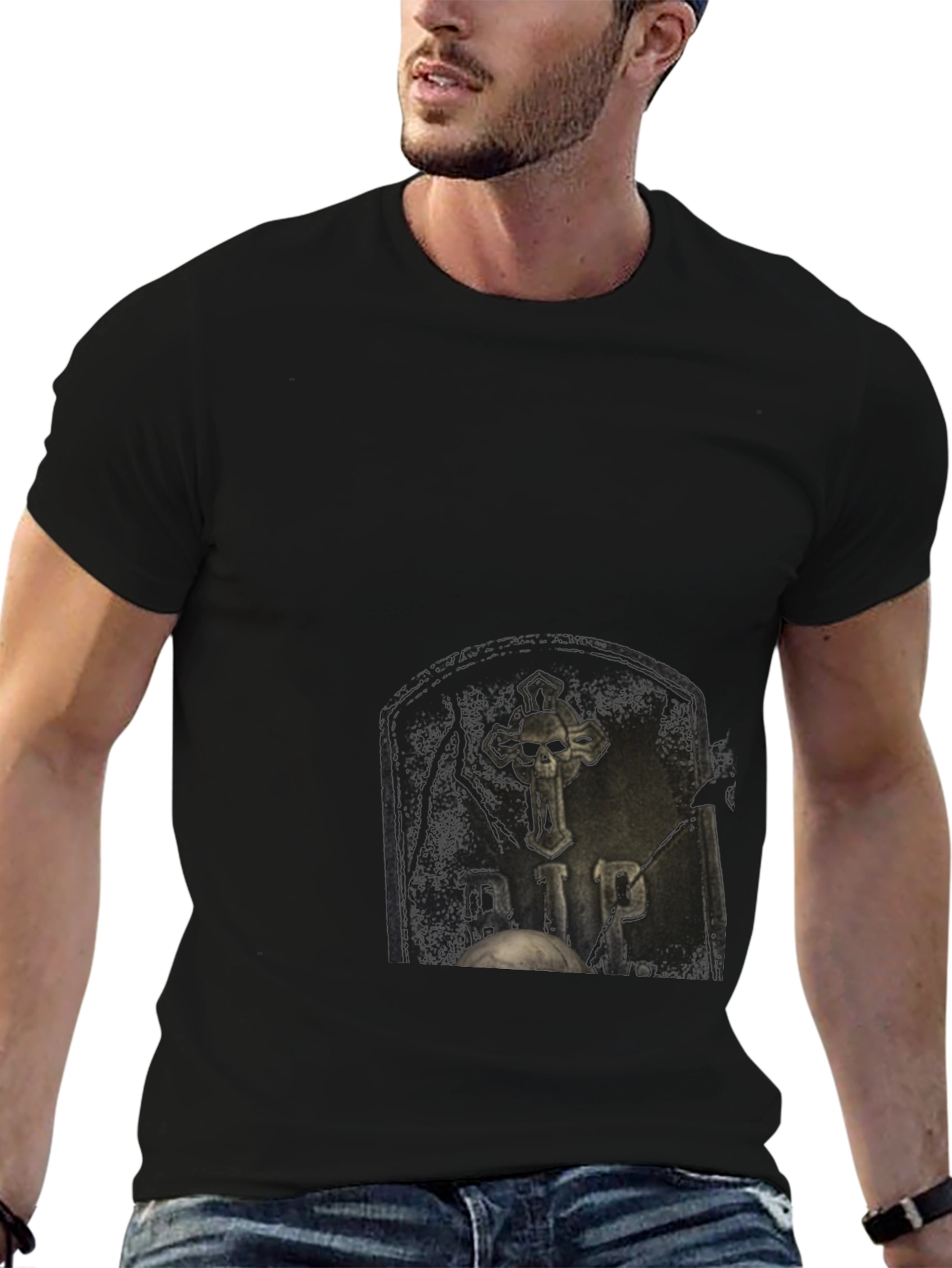 Gothic RIP Tombstone Graphic Black T-Shirt