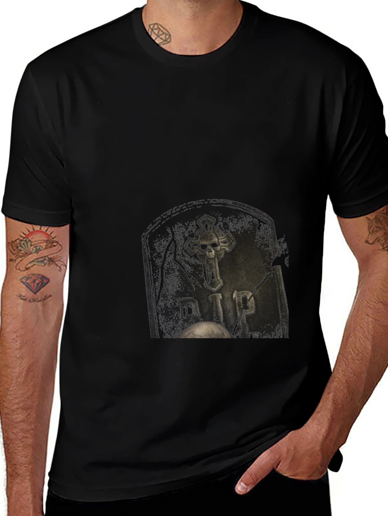Gothic RIP Tombstone Graphic Black T-Shirt