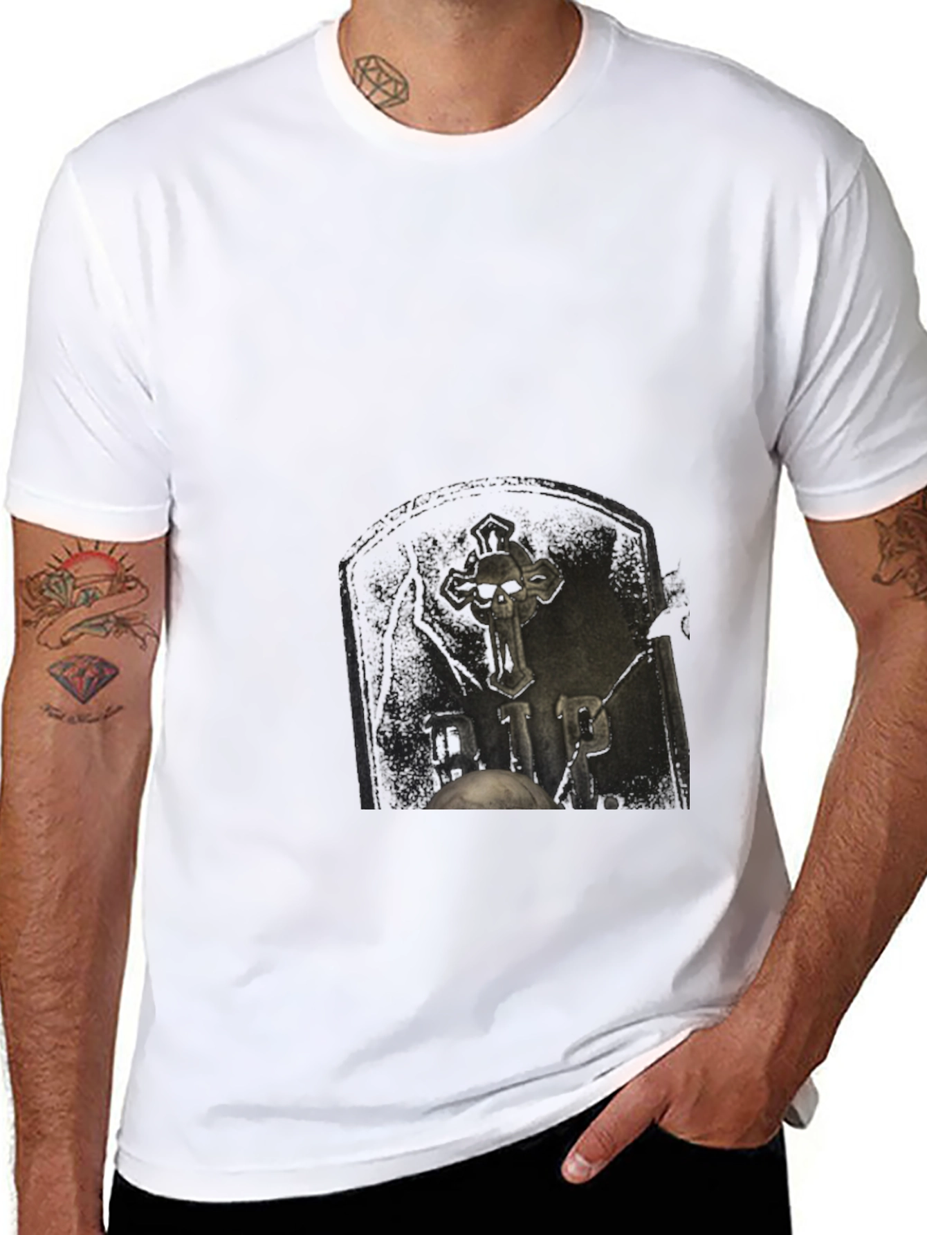 Gothic RIP Tombstone Graphic Black T-Shirt