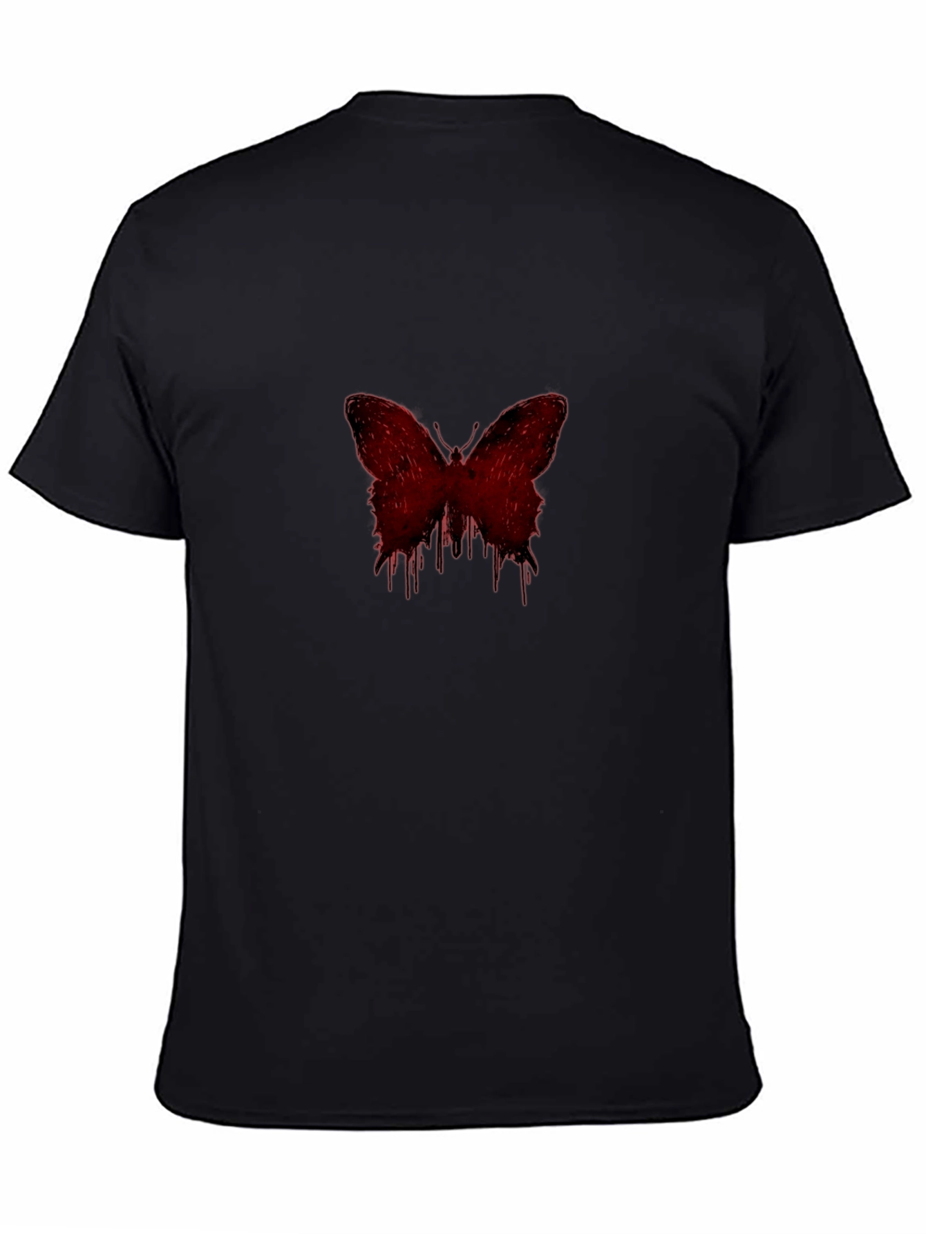 Mens Black Graphic Tee - Red Dripping Butterfly