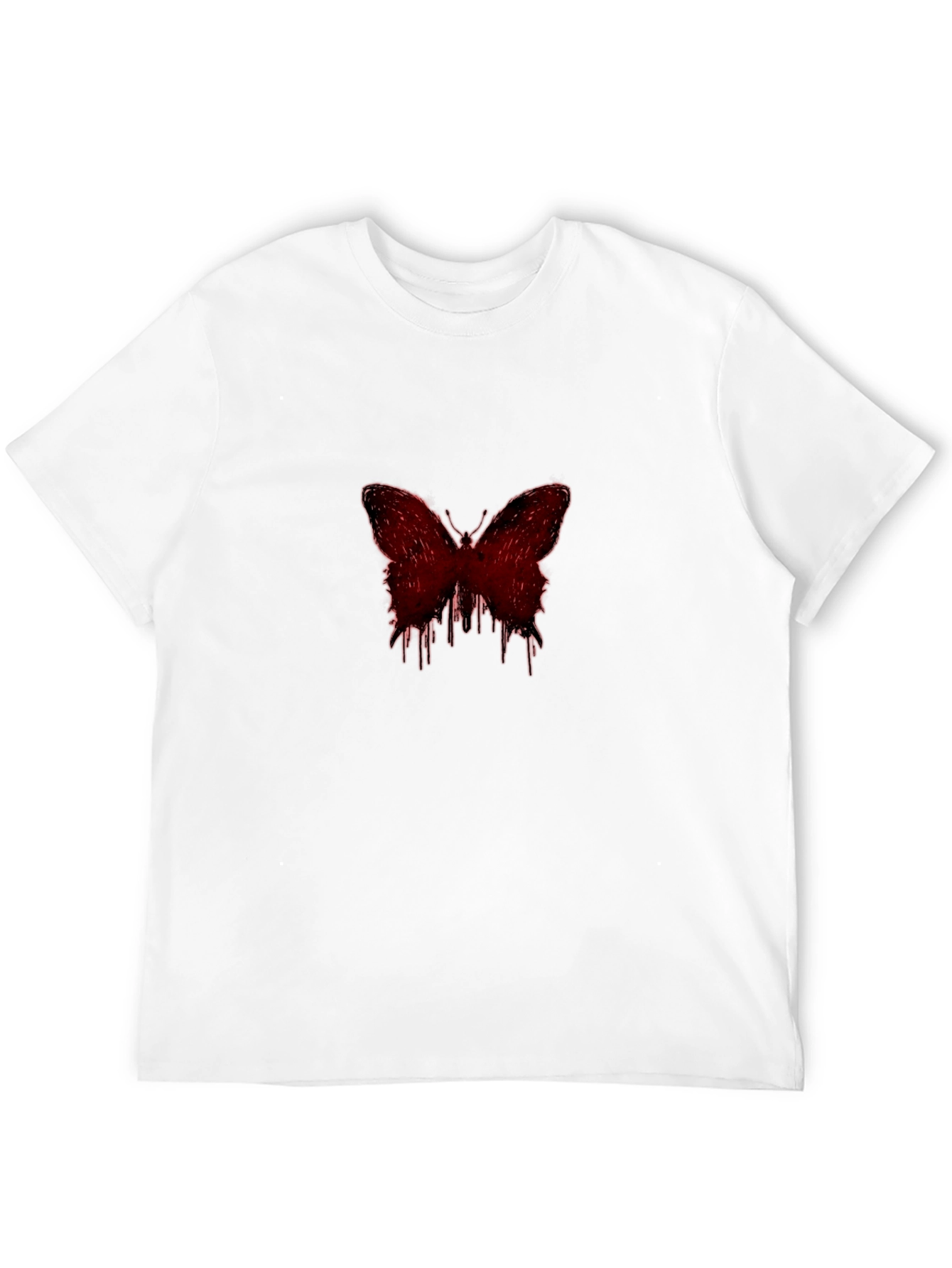Mens Black Graphic Tee - Red Dripping Butterfly