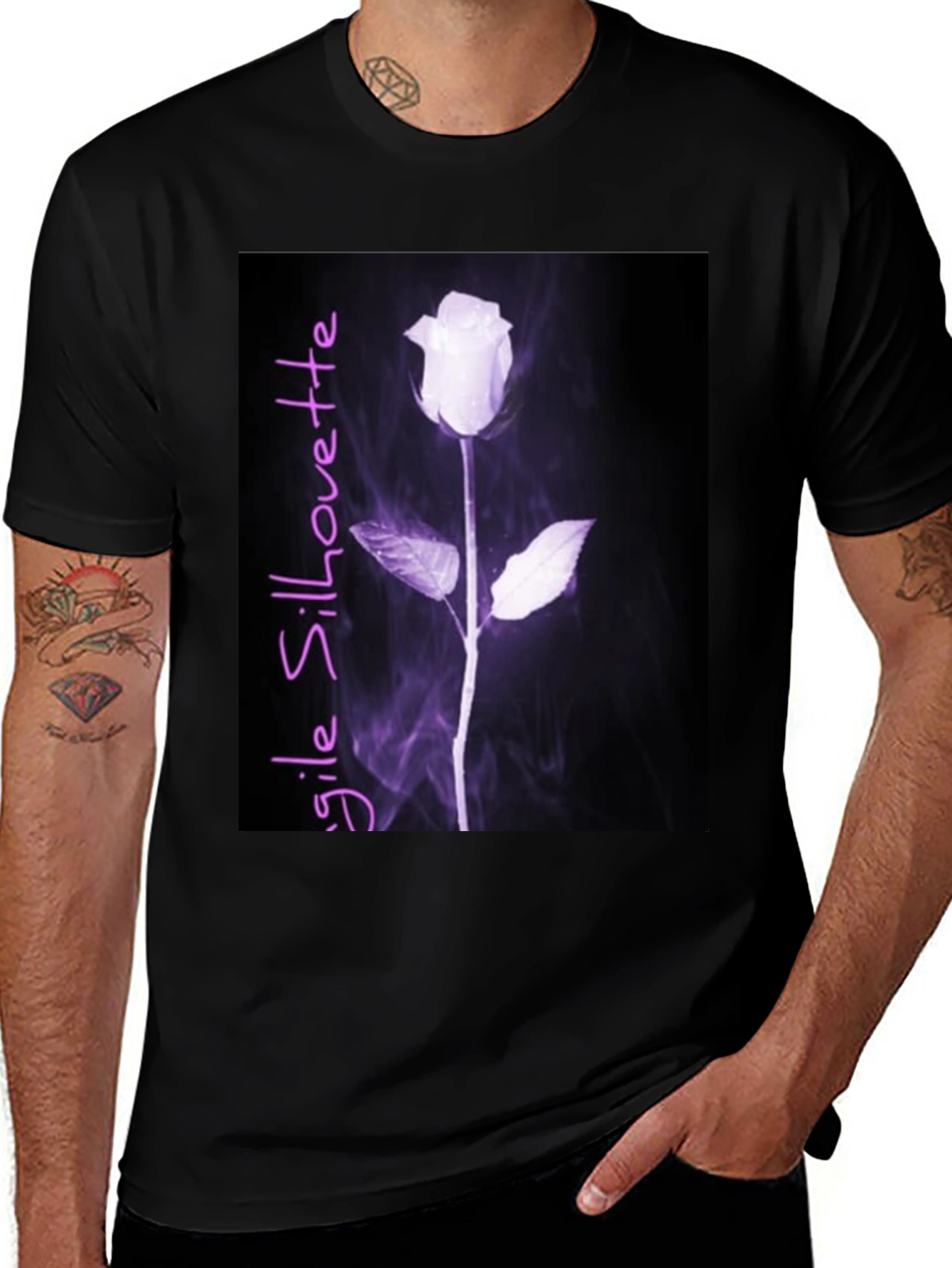 Fragile Silhouette Rose Graphic Tee - Black