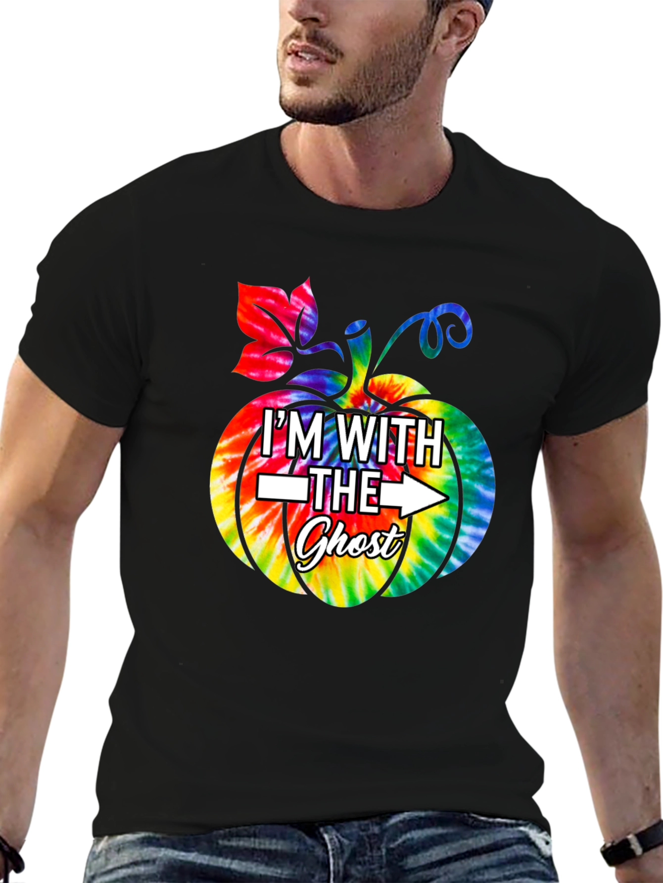 Im With The Ghost Tie Dye Pumpkin Halloween T-Shirt