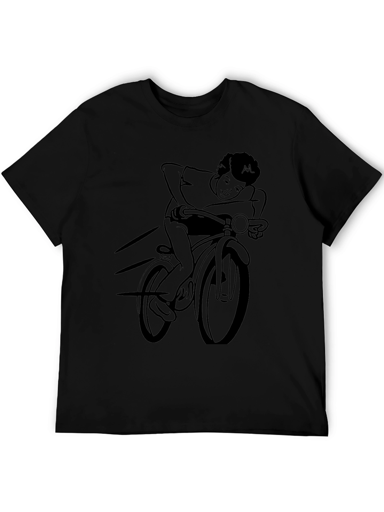 Black T-Shirt with Bicycle Rider Design