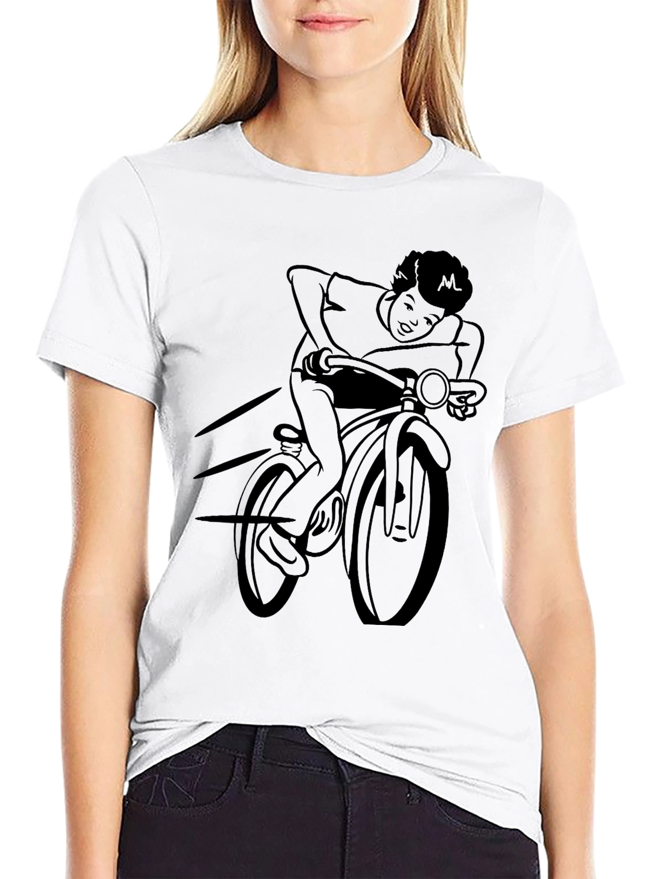 Black T-Shirt with Bicycle Rider Design