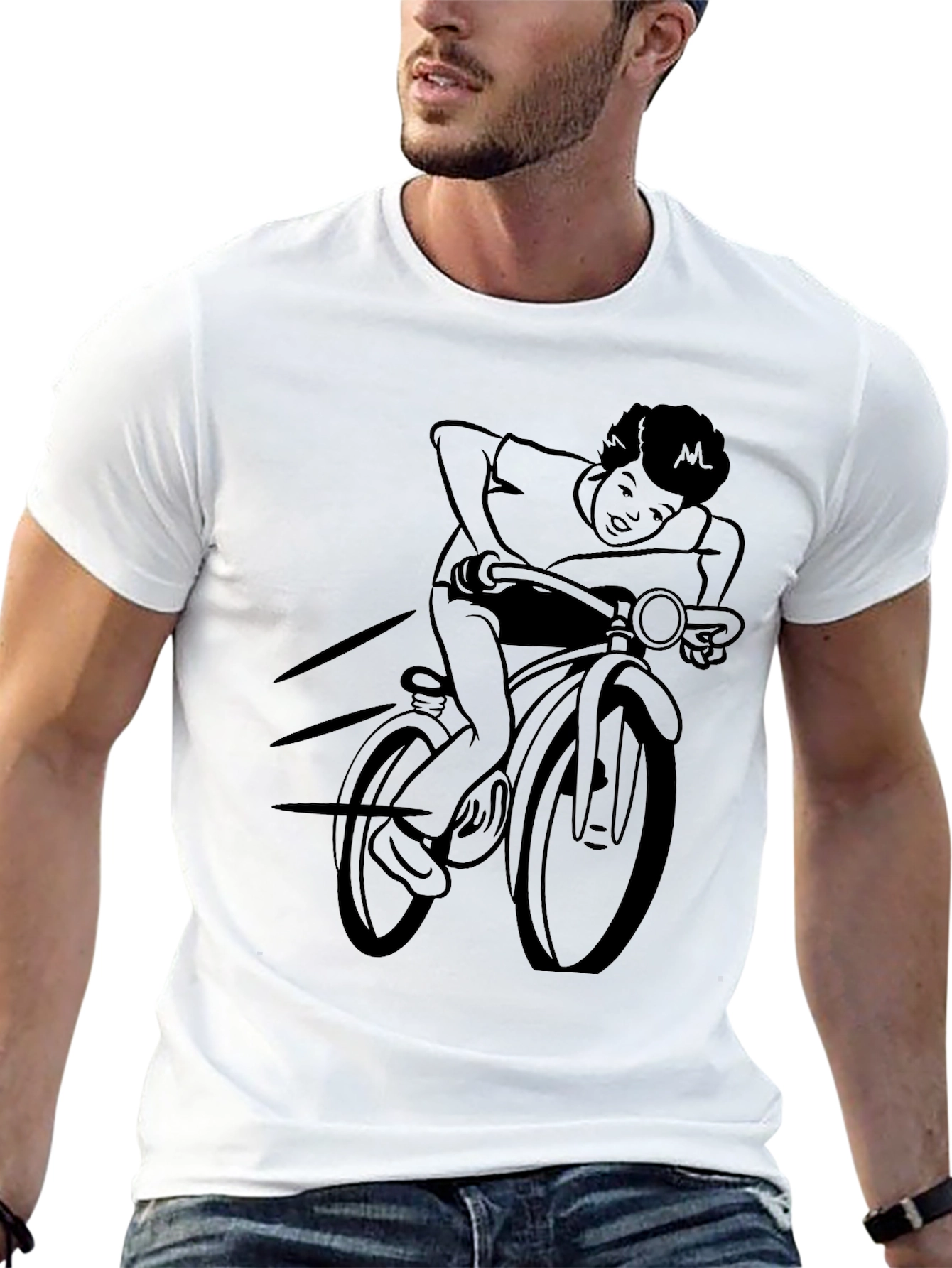Black T-Shirt with Bicycle Rider Design