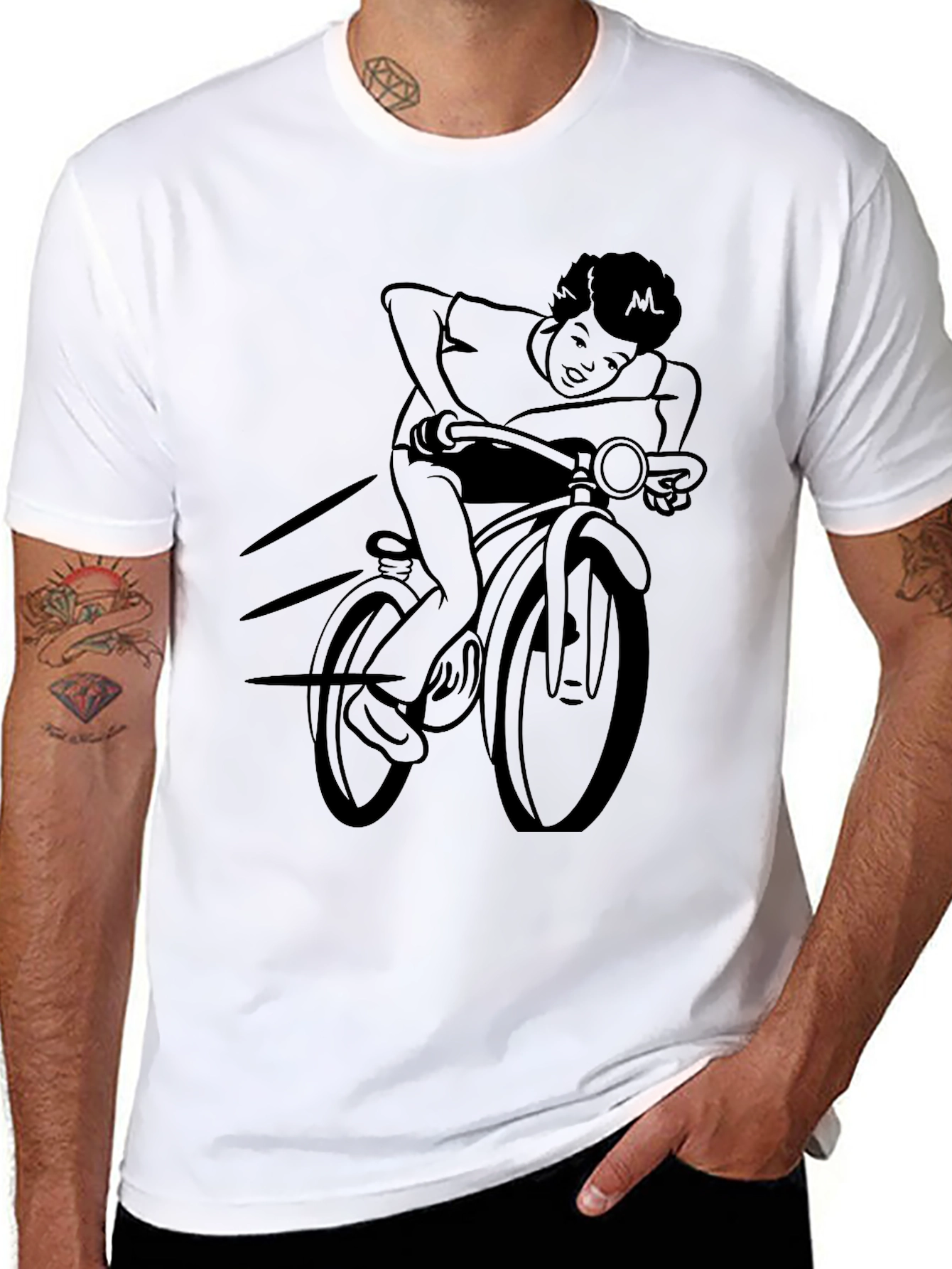 Black T-Shirt with Bicycle Rider Design