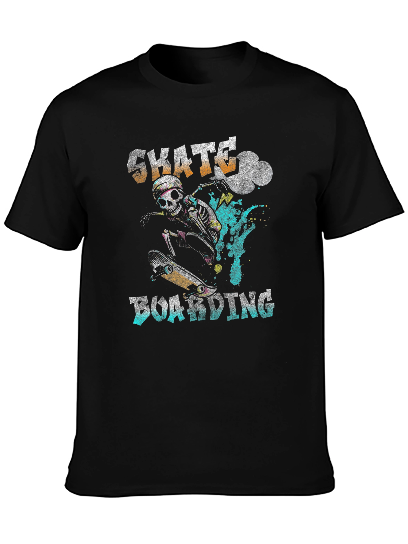 Skateboarding Skeleton Graphic T-Shirt - Black