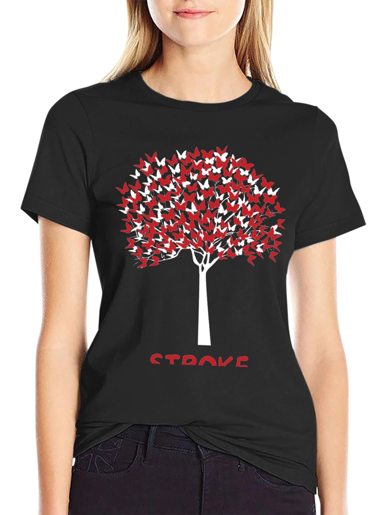 Butterfly Tree Stroke Awareness Black Tee