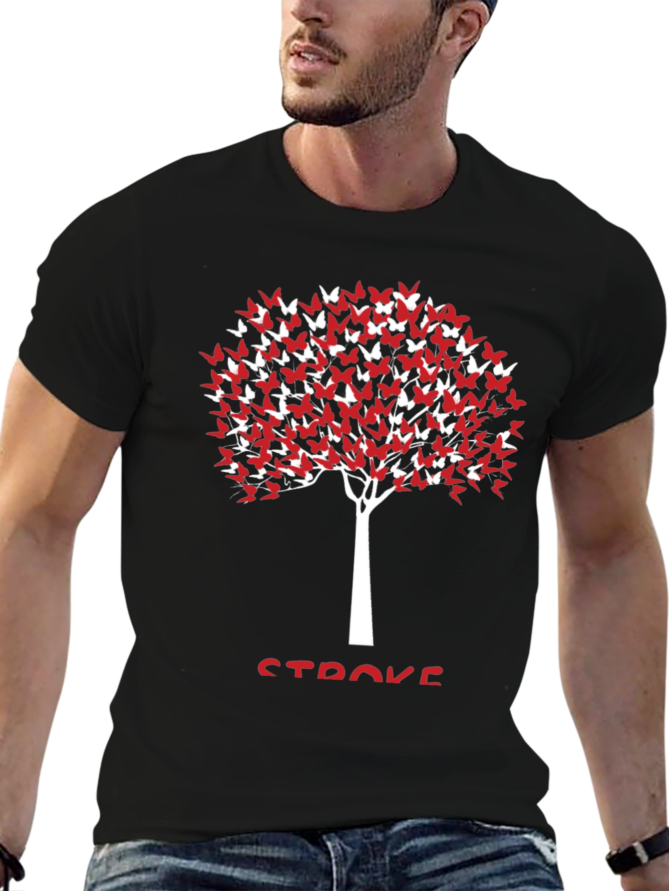 Butterfly Tree Stroke Awareness Black Tee