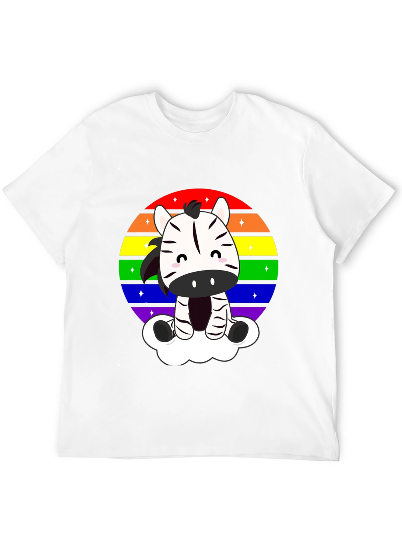 Zebra Rainbow Cloud Black T-Shirt