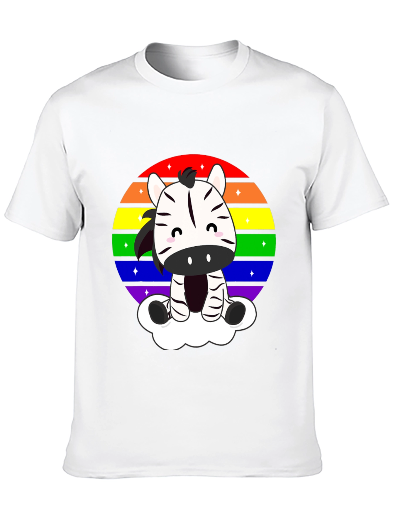 Zebra Rainbow Cloud Black T-Shirt