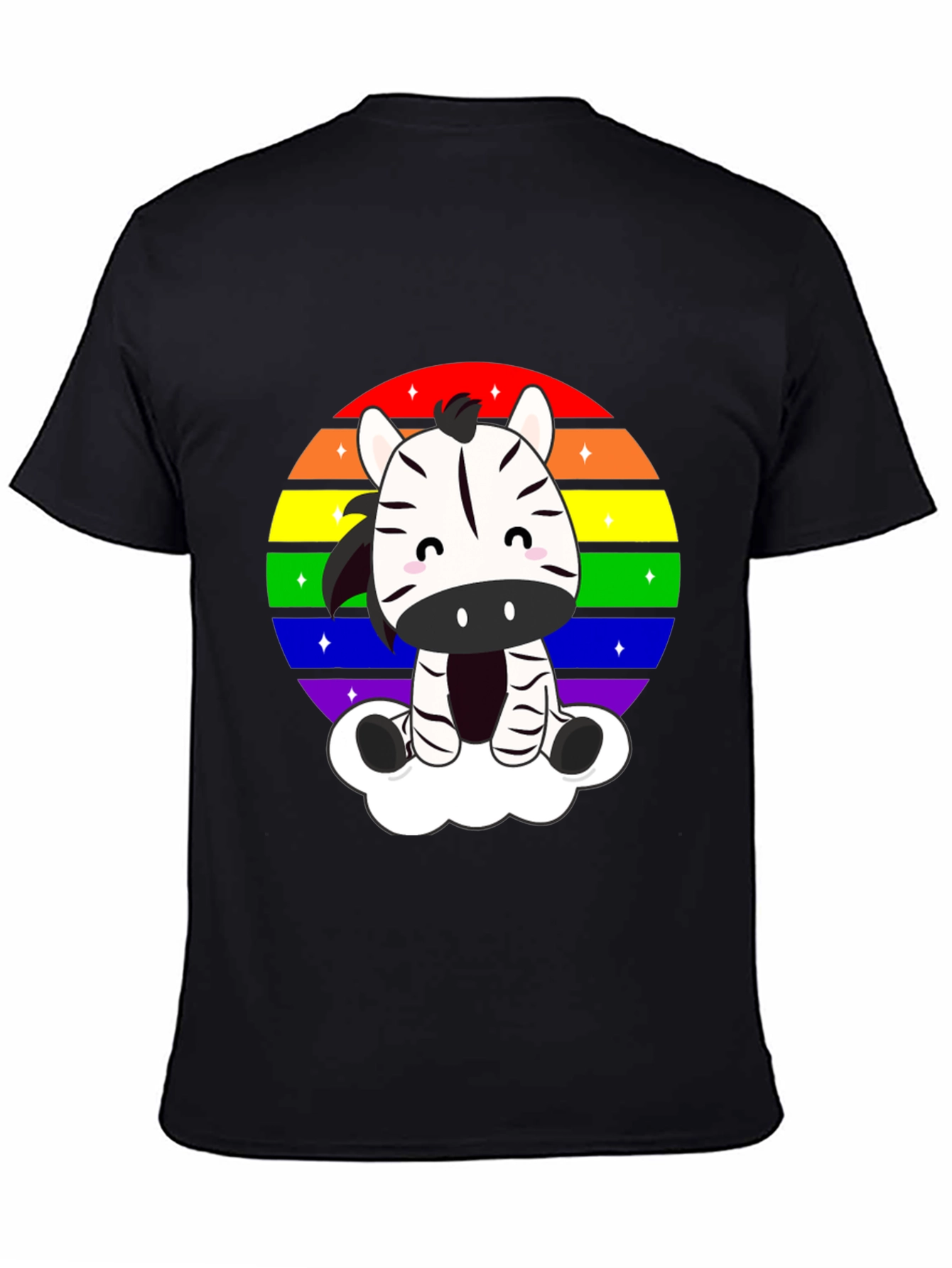 Zebra Rainbow Cloud Black T-Shirt