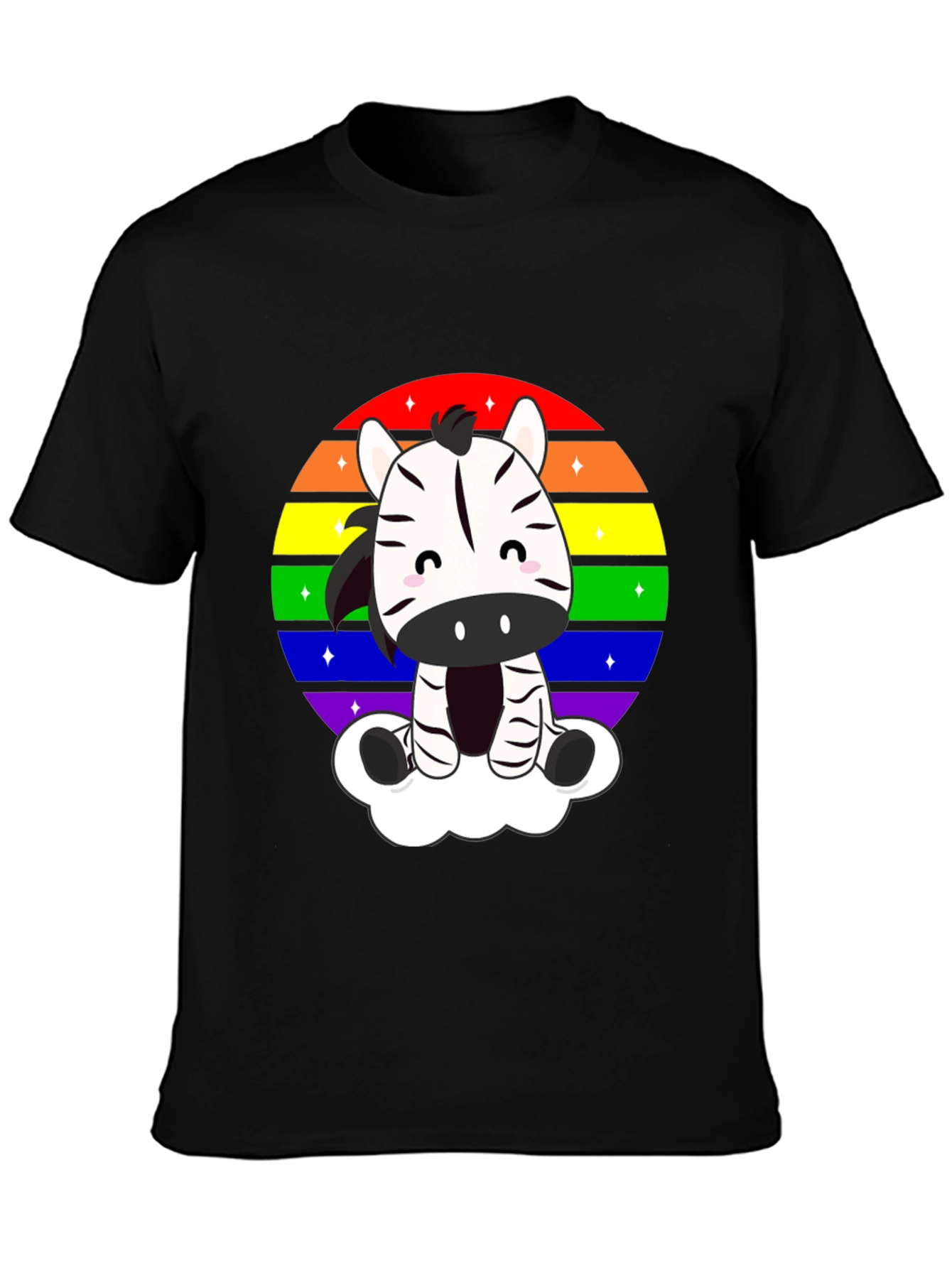 Zebra Rainbow Cloud Black T-Shirt