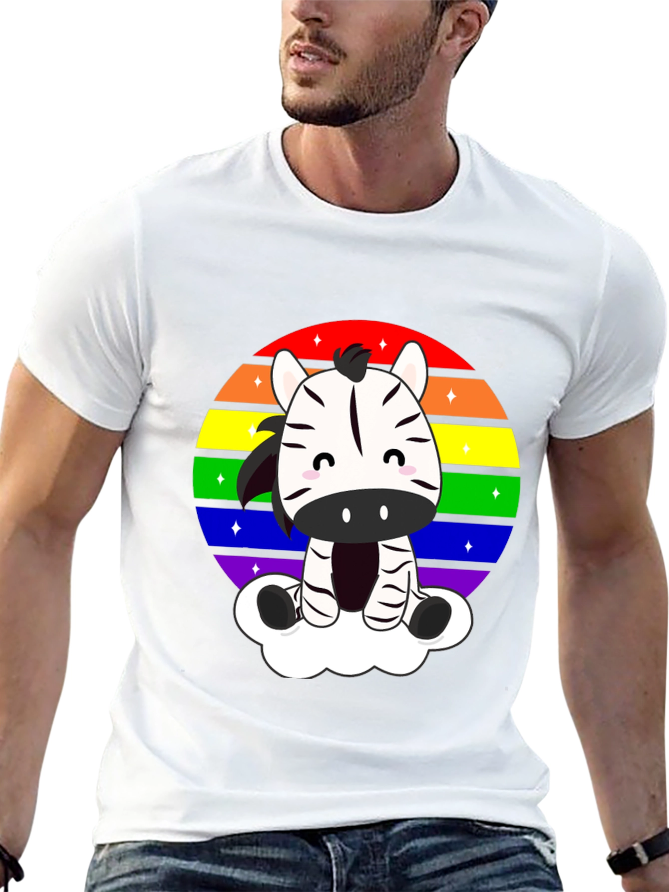 Zebra Rainbow Cloud Black T-Shirt