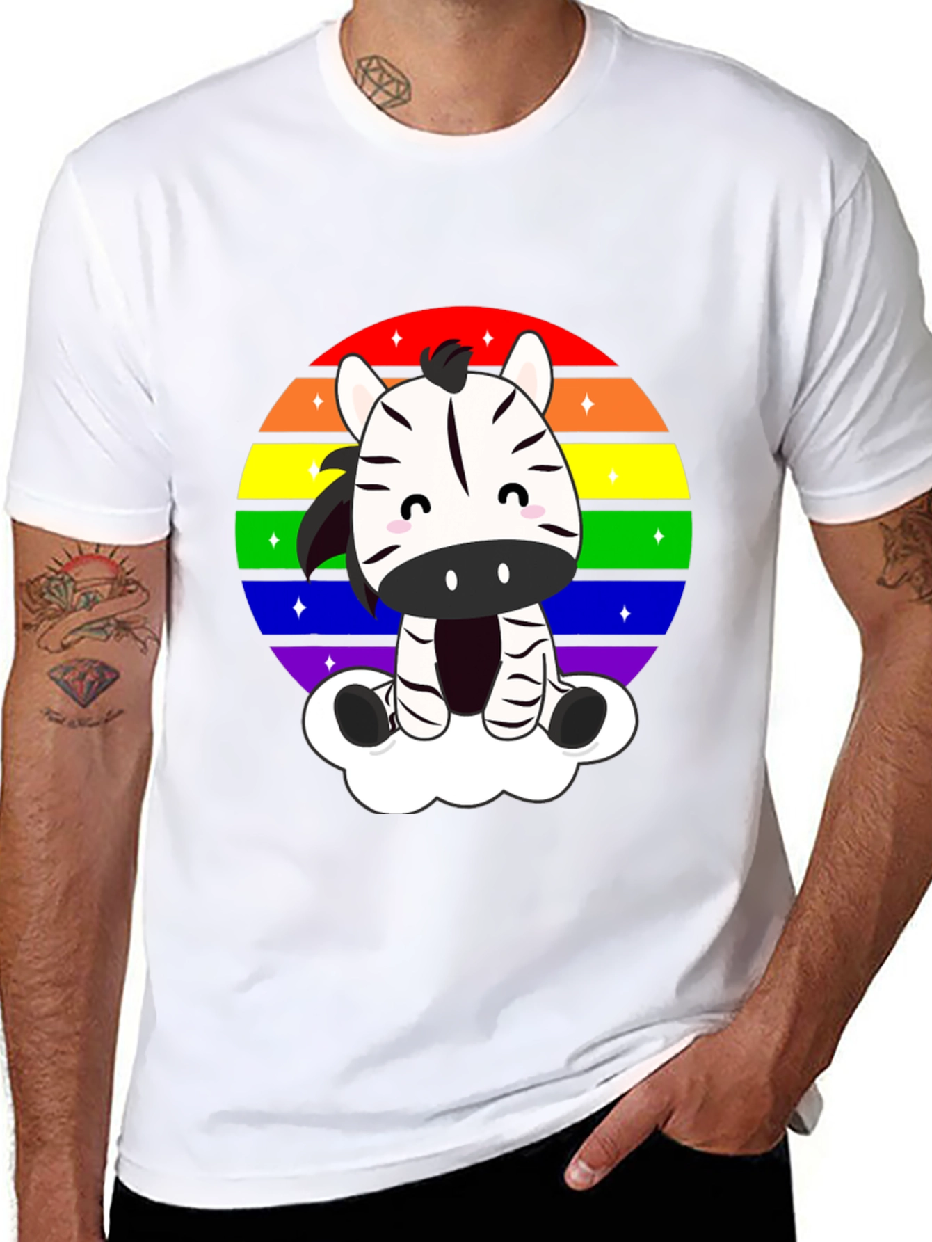 Zebra Rainbow Cloud Black T-Shirt