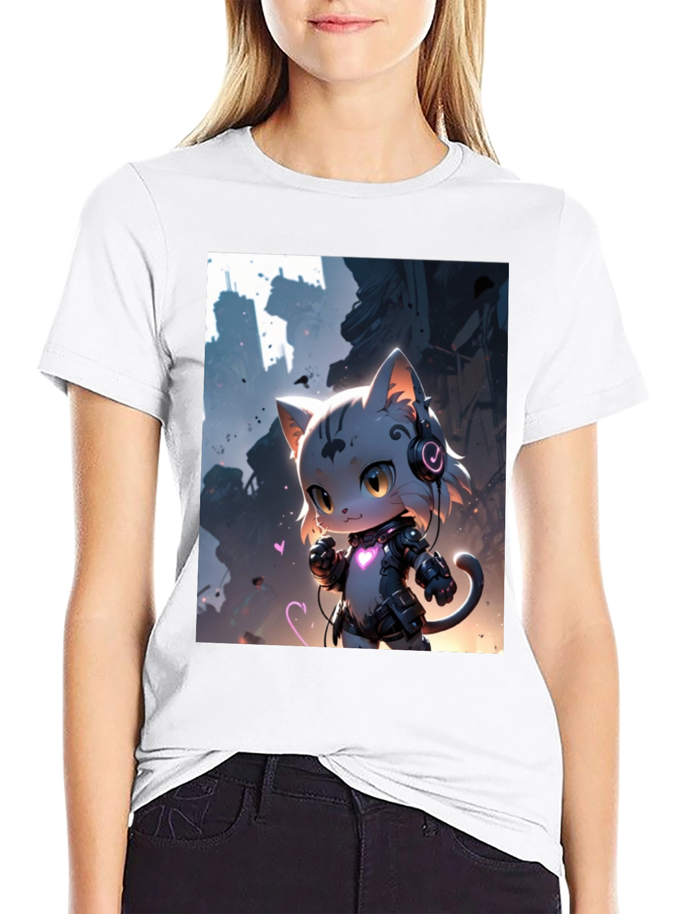 Cyberpunk Cat T-Shirt - Futuristic Feline Design