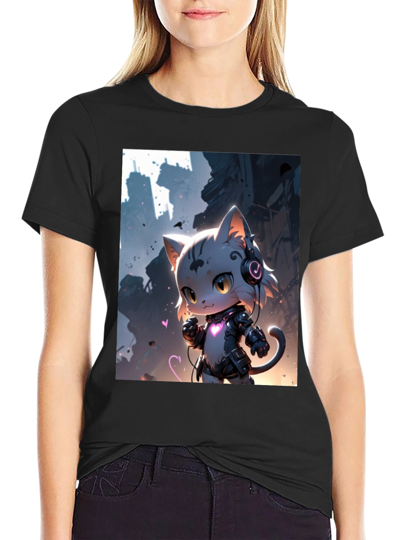 Cyberpunk Cat T-Shirt - Futuristic Feline Design