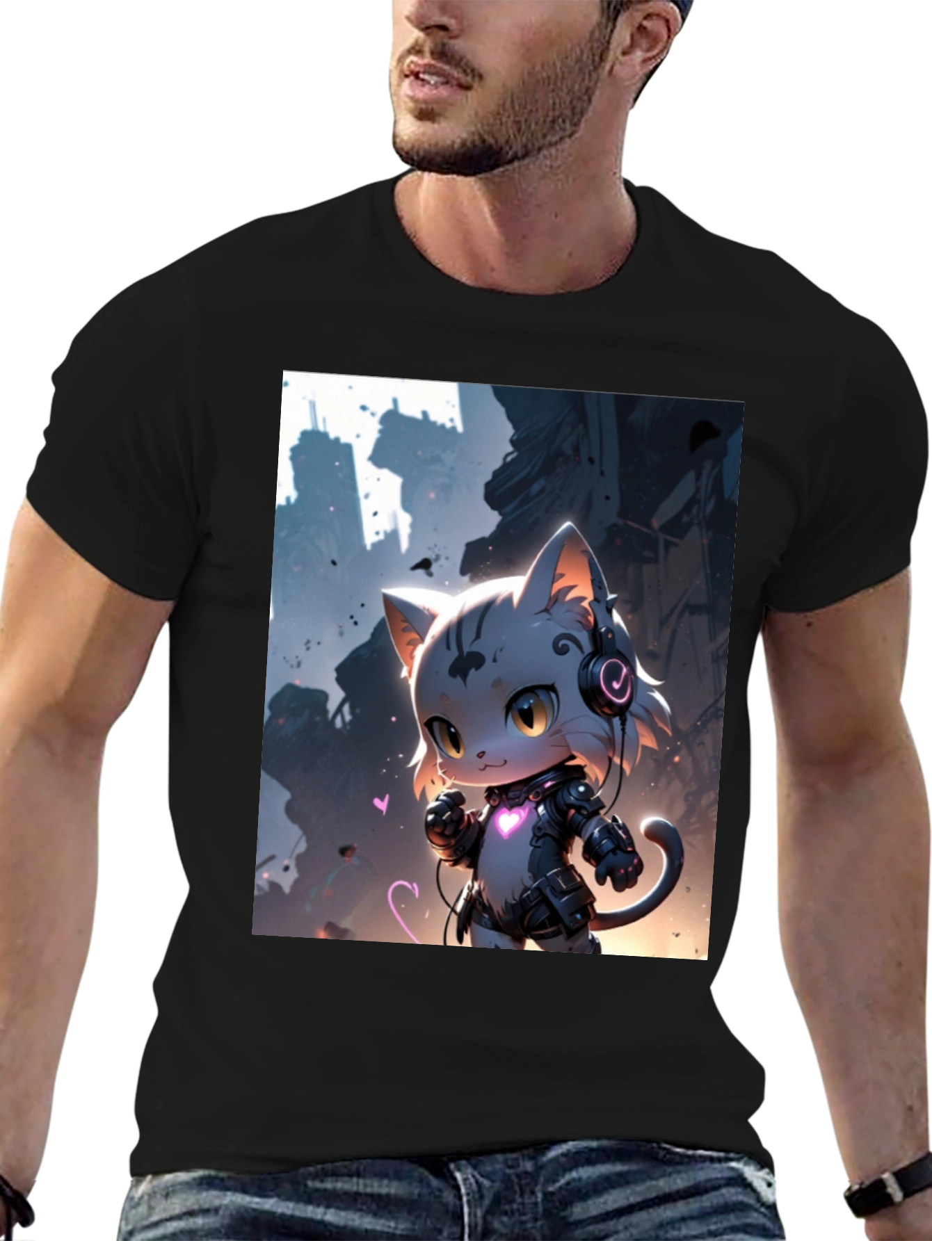 Cyberpunk Cat T-Shirt - Futuristic Feline Design