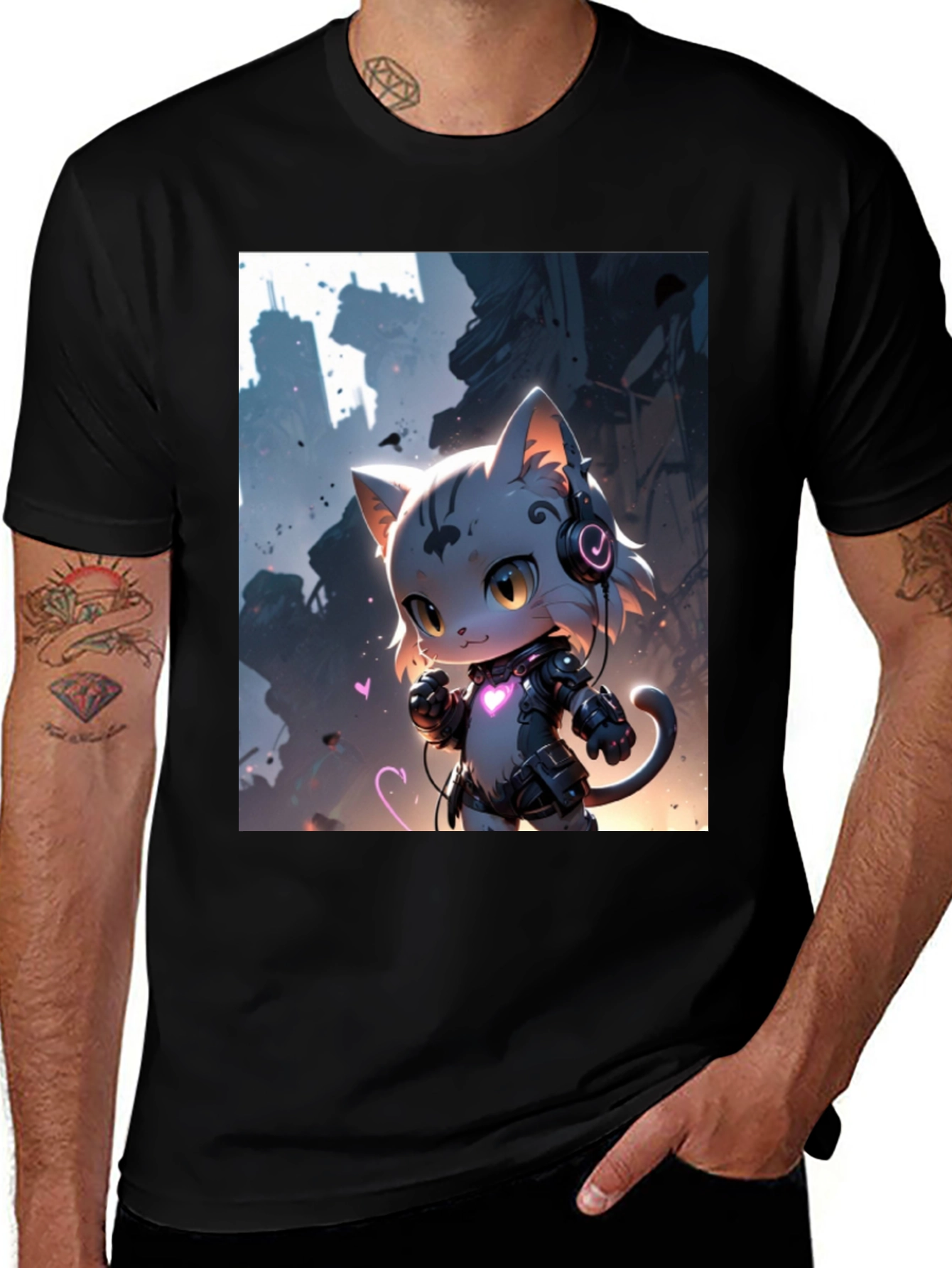 Cyberpunk Cat T-Shirt - Futuristic Feline Design