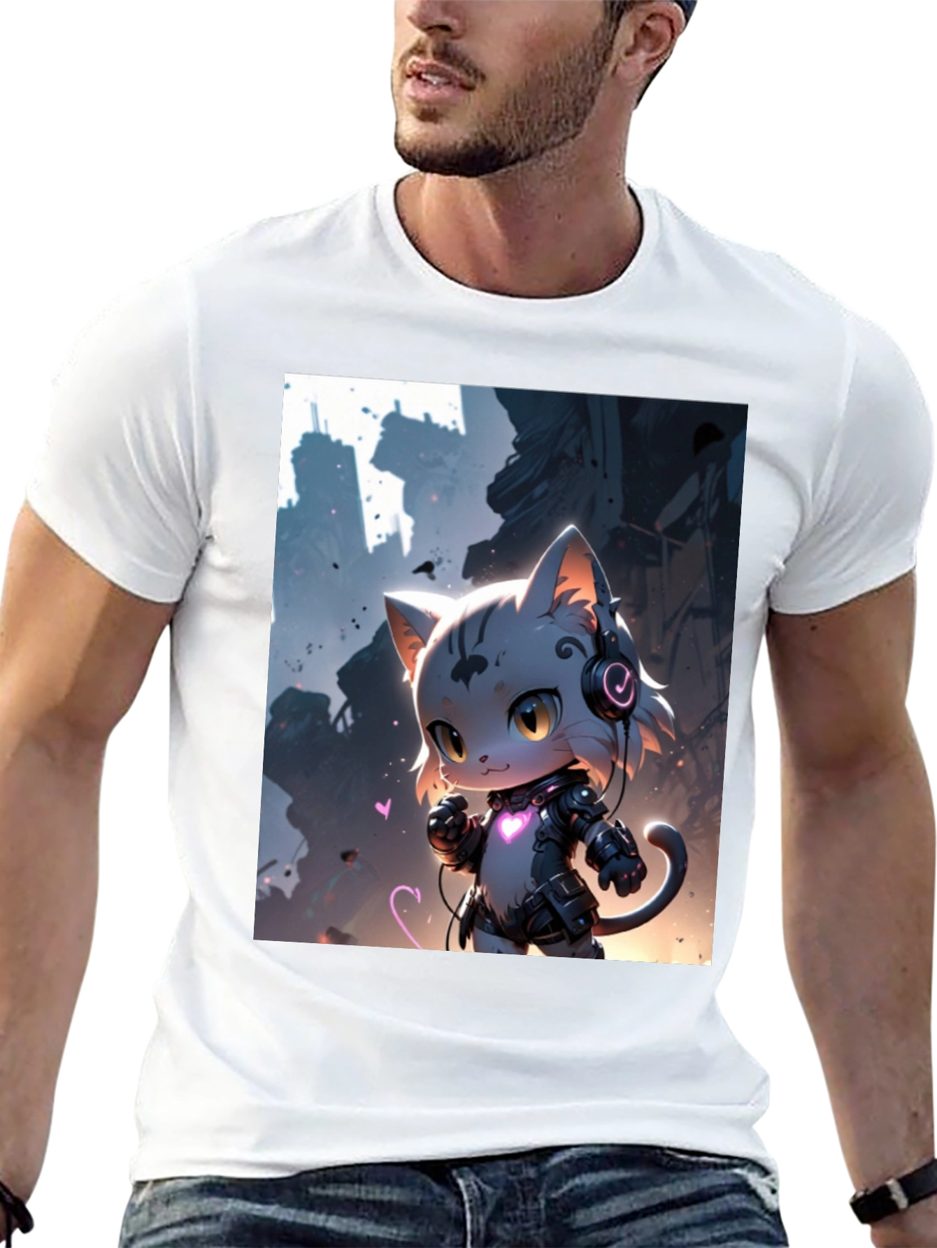 Cyberpunk Cat T-Shirt - Futuristic Feline Design