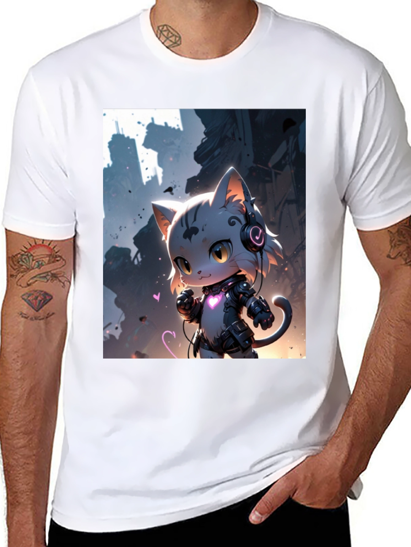 Cyberpunk Cat T-Shirt - Futuristic Feline Design