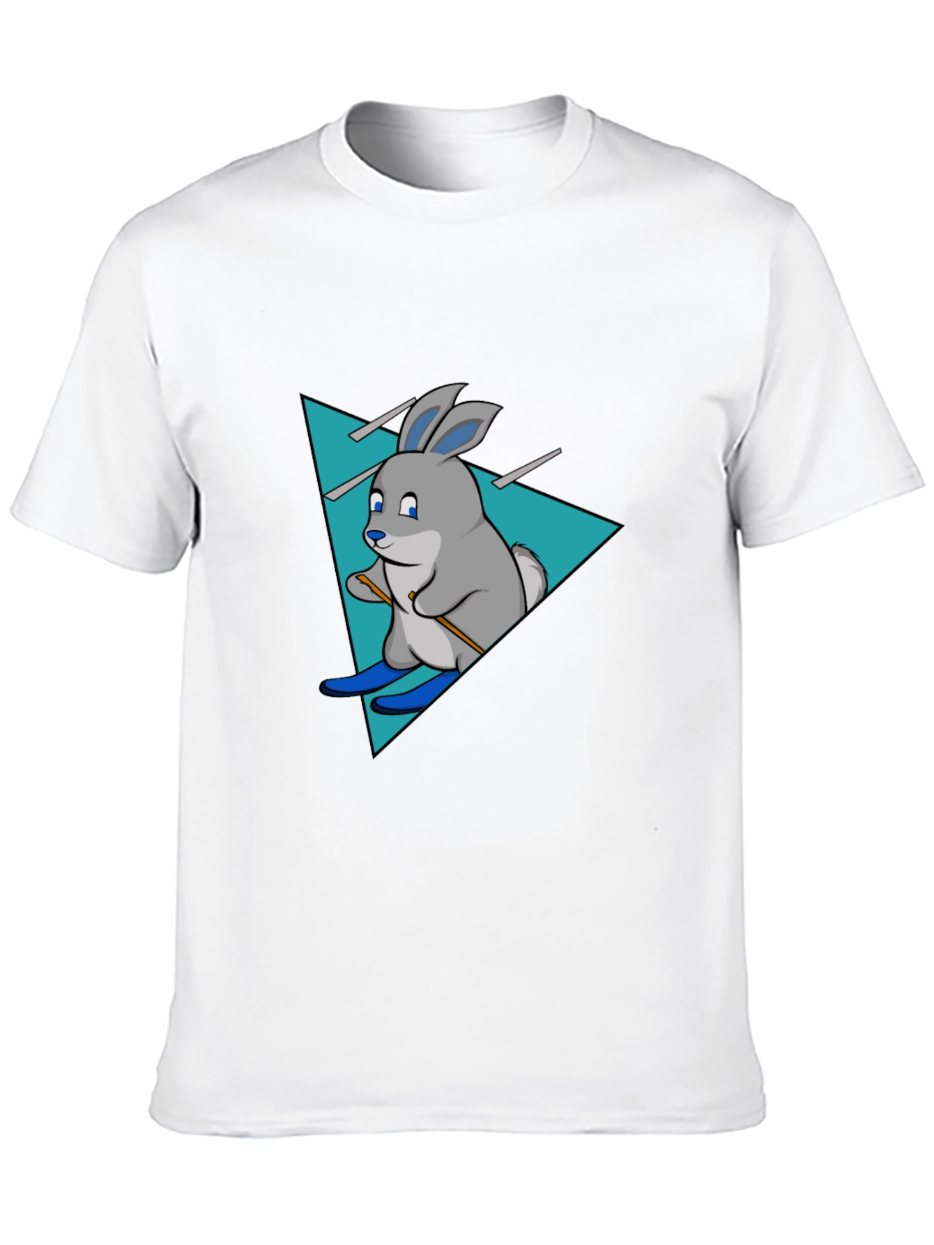 Skiing Rabbit Graphic Tee - Black Cotton T-Shirt