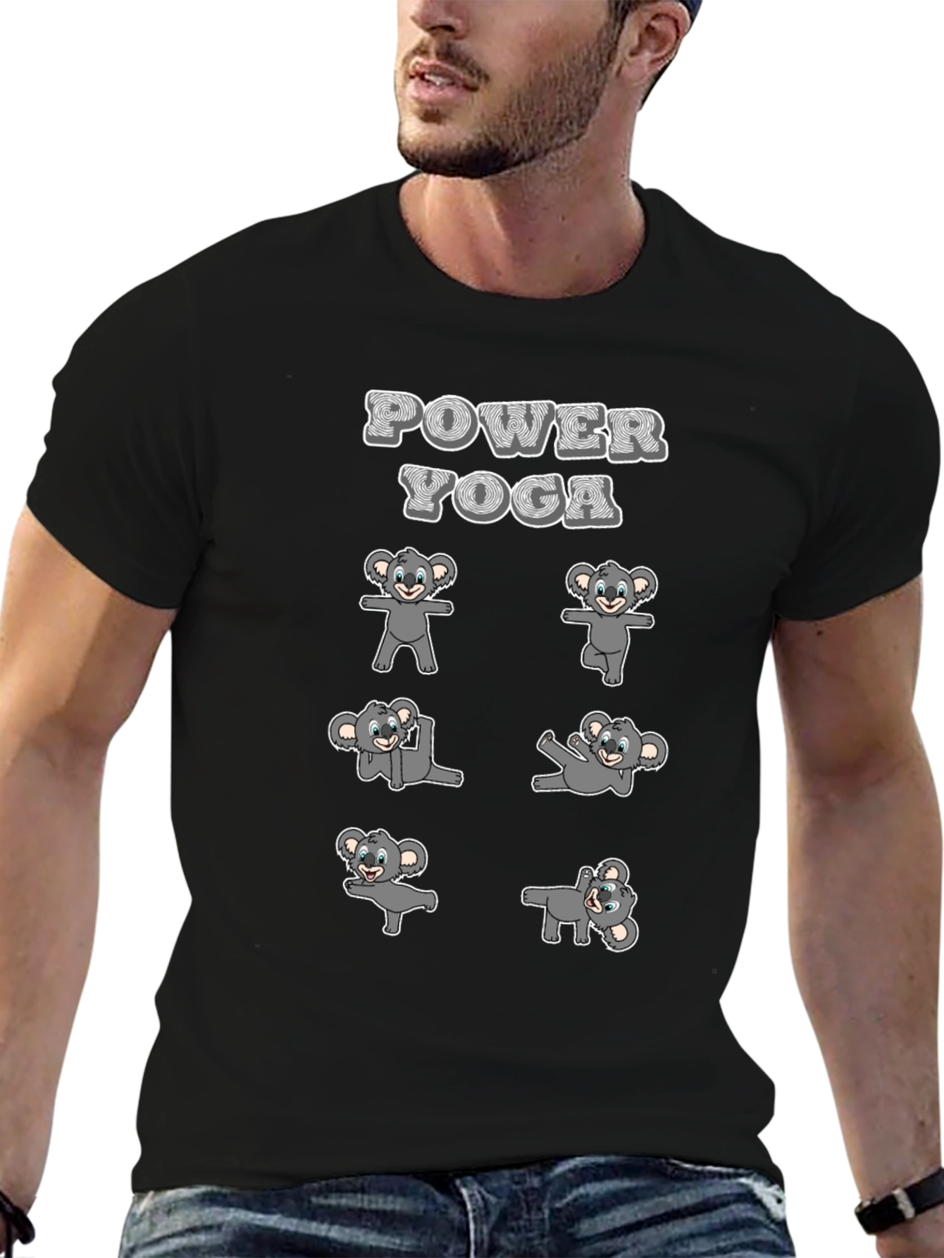 Koala Power Yoga Black T-Shirt