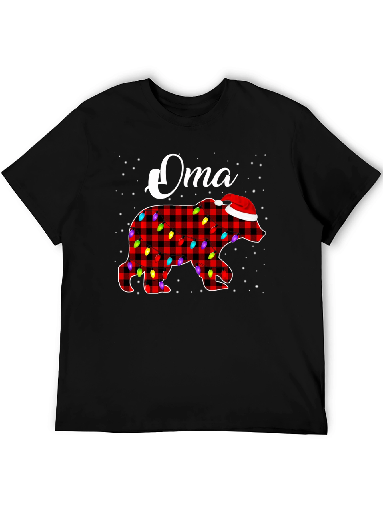 Oma Bear Plaid Christmas Lights T-Shirt