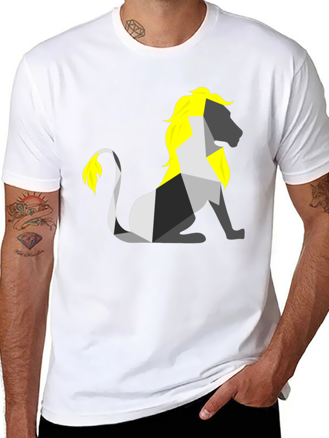 Geometric Lion Graphic Tee - Stylish Black Shirt