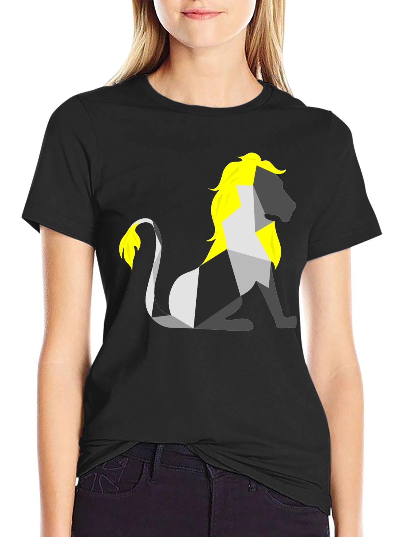 Geometric Lion Graphic Tee - Stylish Black Shirt
