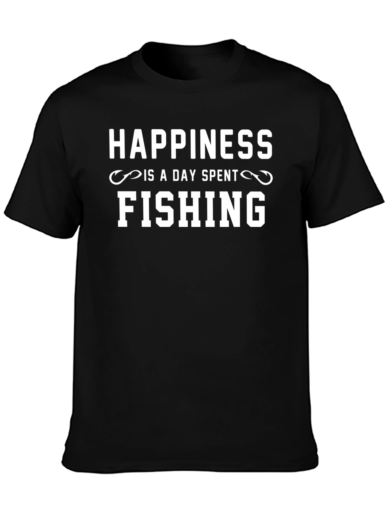 Happiness is Fishing T-Shirt - Black Cotton