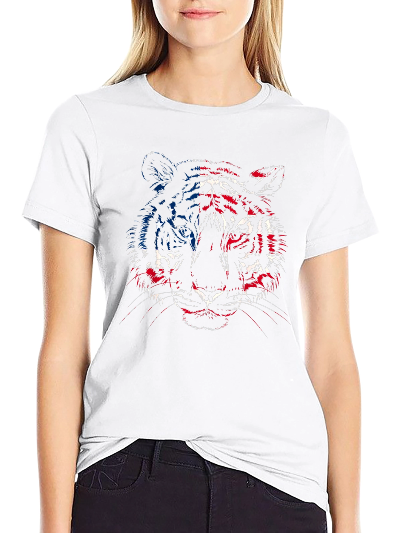 American Flag Tiger Graphic T-Shirt - Patriotic Style