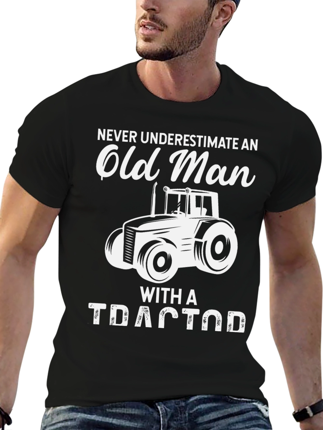 Old Man Tractor T-Shirt - Black Cotton Tee