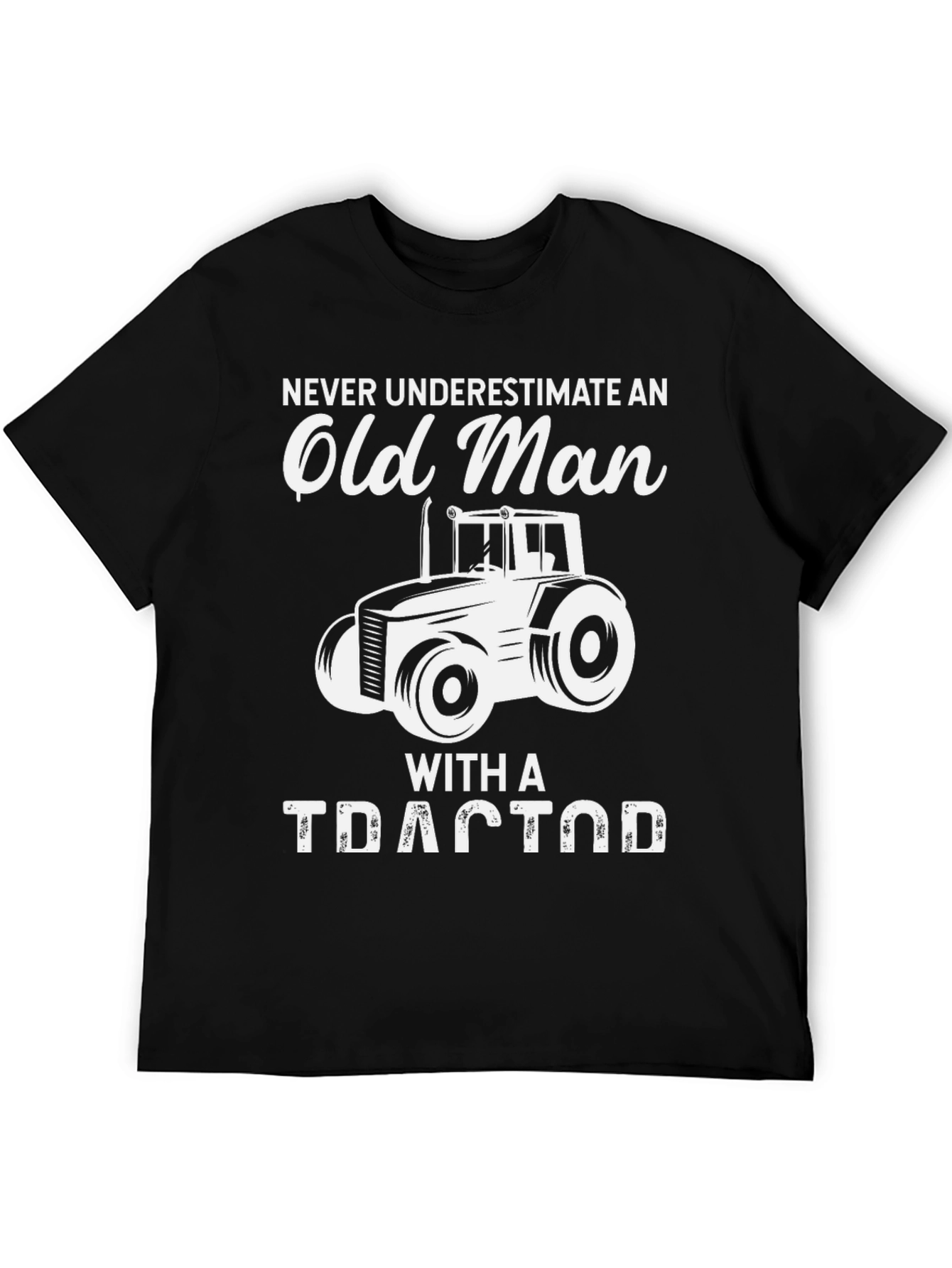 Old Man Tractor T-Shirt - Black Cotton Tee