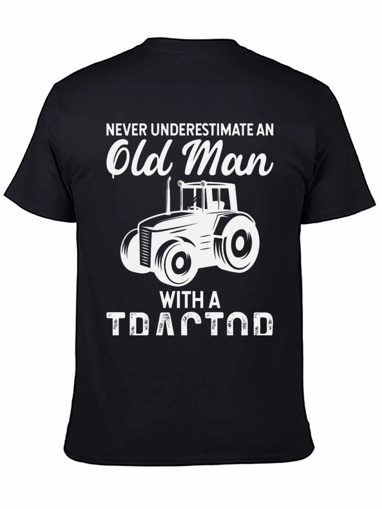 Old Man Tractor T-Shirt - Black Cotton Tee