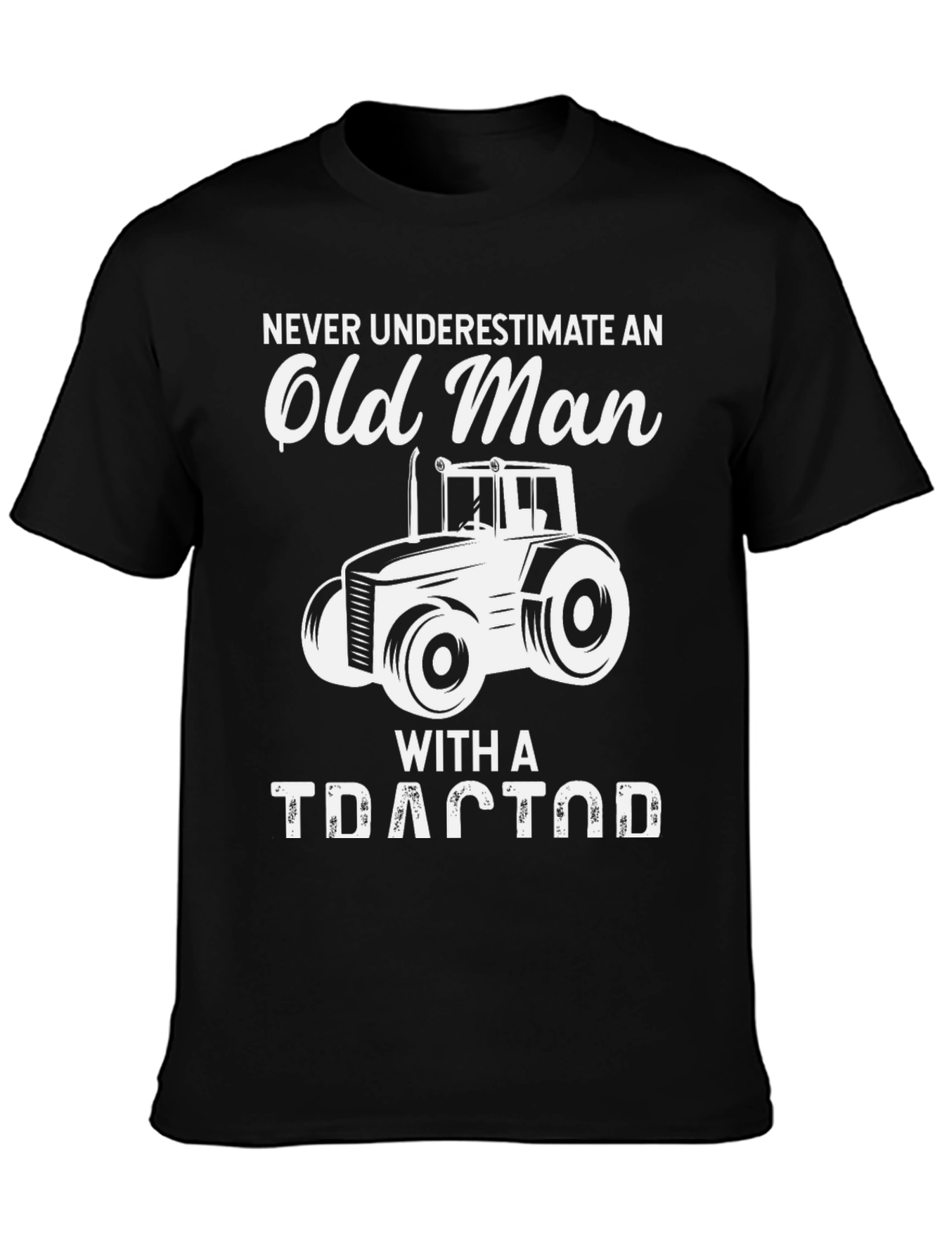 Old Man Tractor T-Shirt - Black Cotton Tee