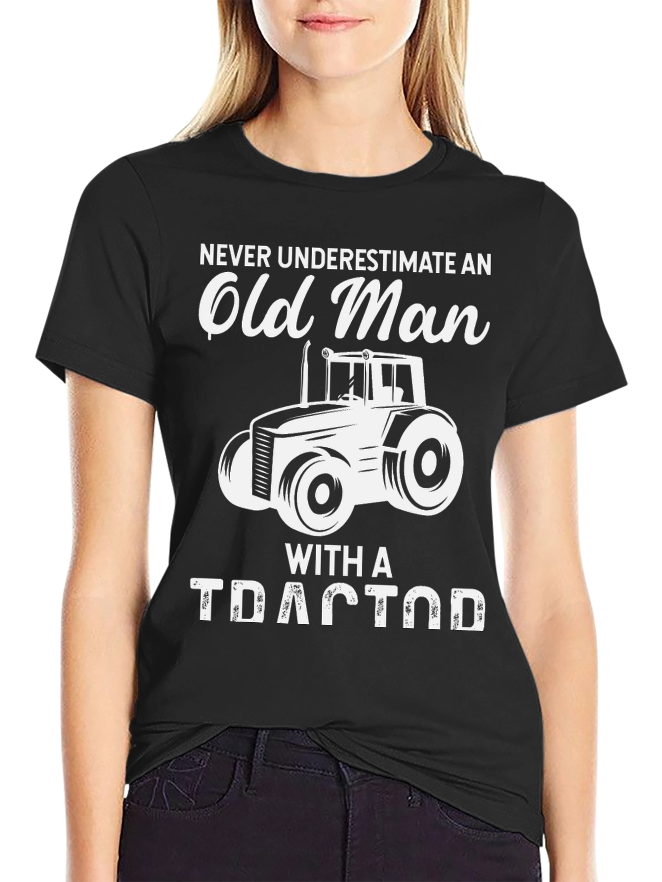 Old Man Tractor T-Shirt - Black Cotton Tee