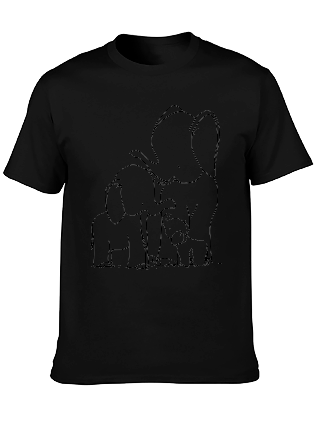Elephant Family Outline Black T-Shirt