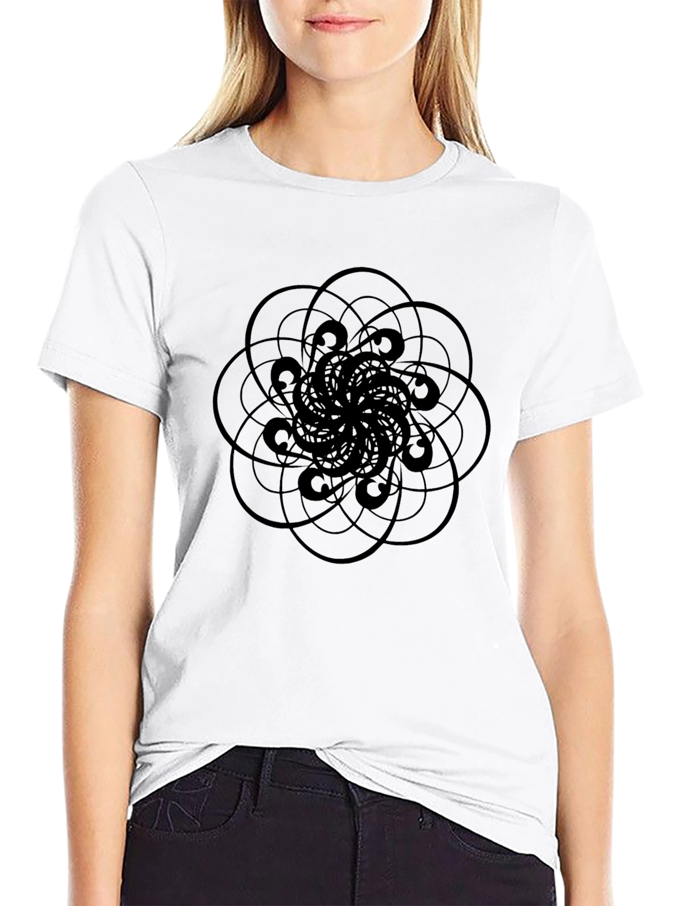Geometric Mandala Graphic Tee - Black