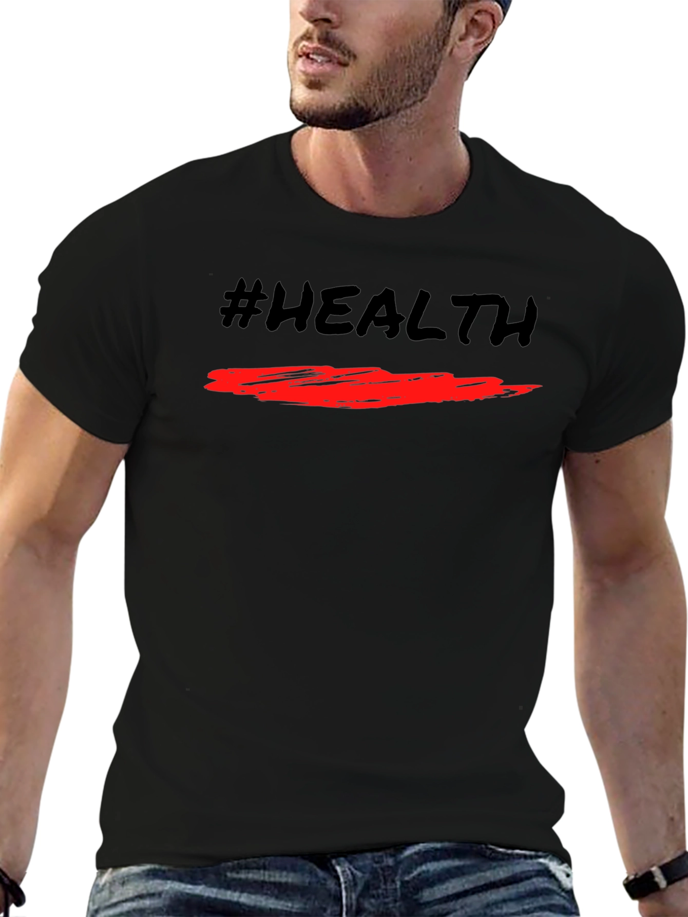 #Health Black Graphic Tee - Stylish Fitness T-Shirt